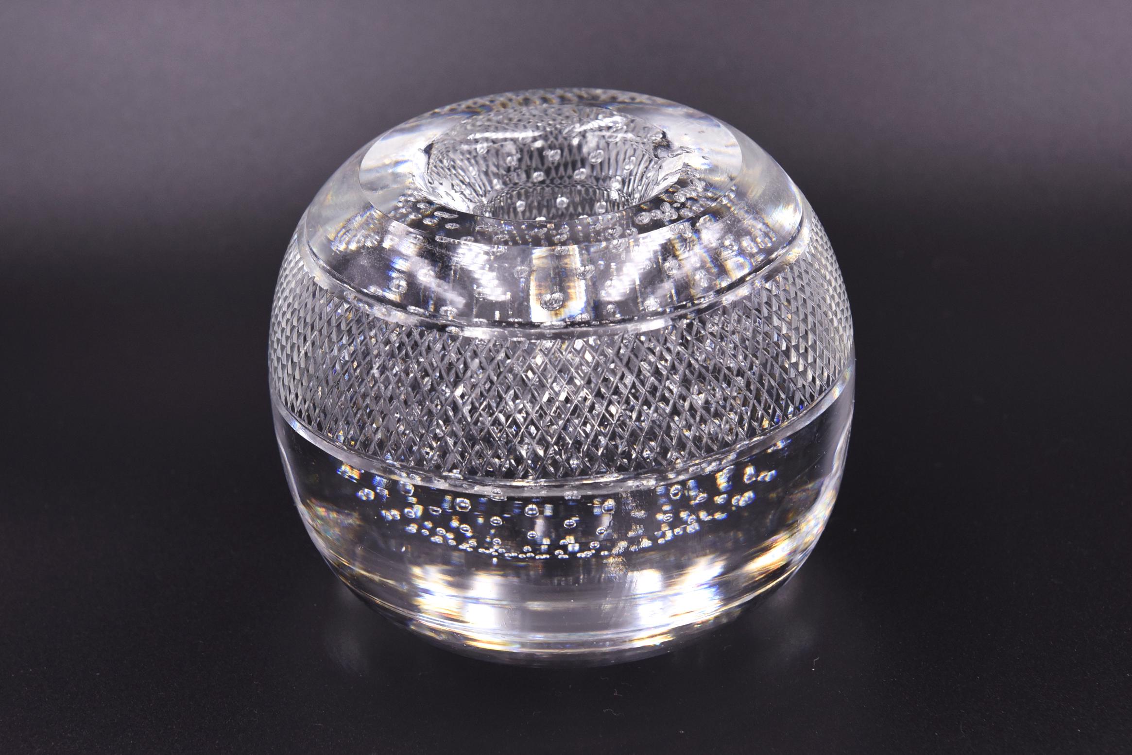 English Large Controlled Bubble Glass Match Striker Holder by Thomas Webb Crystal  For Sale