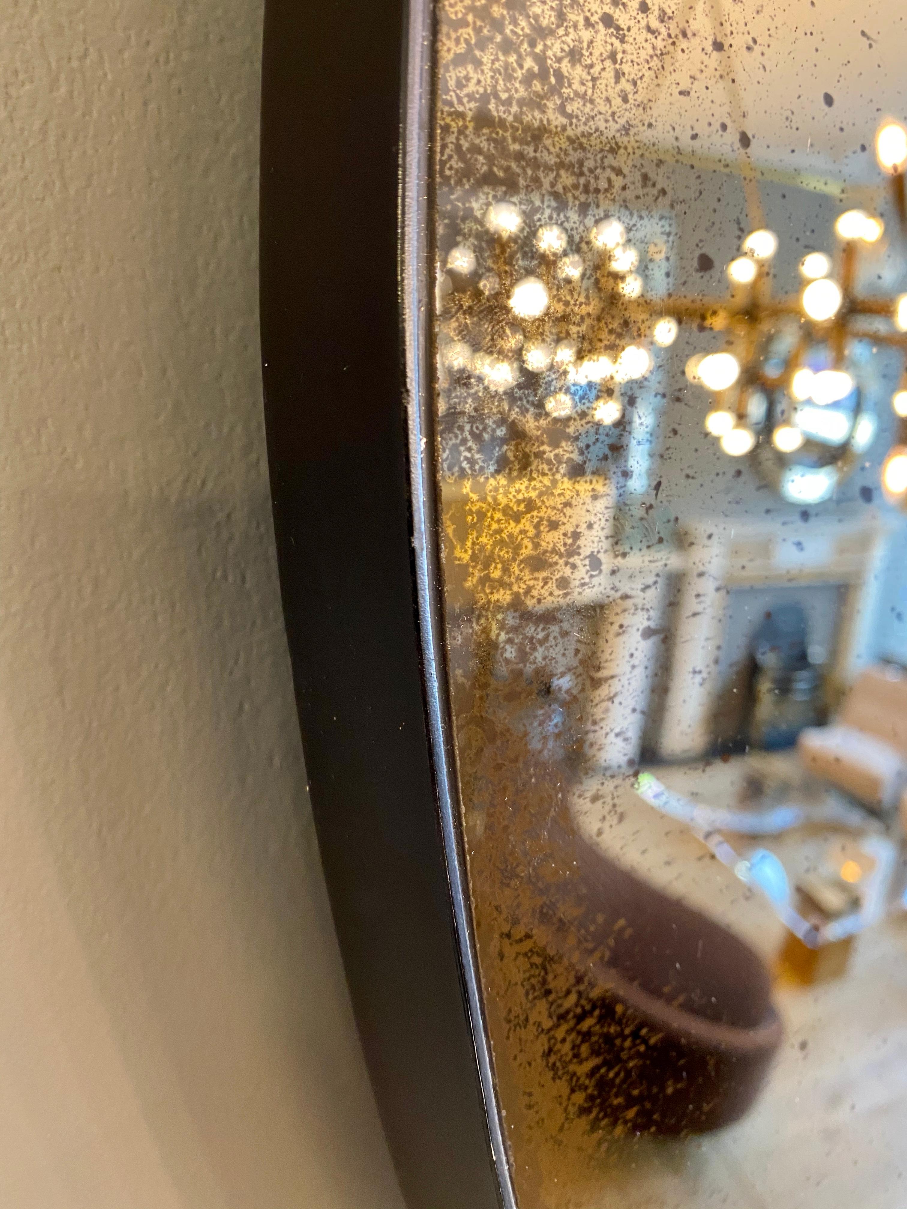 Modern Large Convex Bronze Coloured Distressed Mirror For Sale