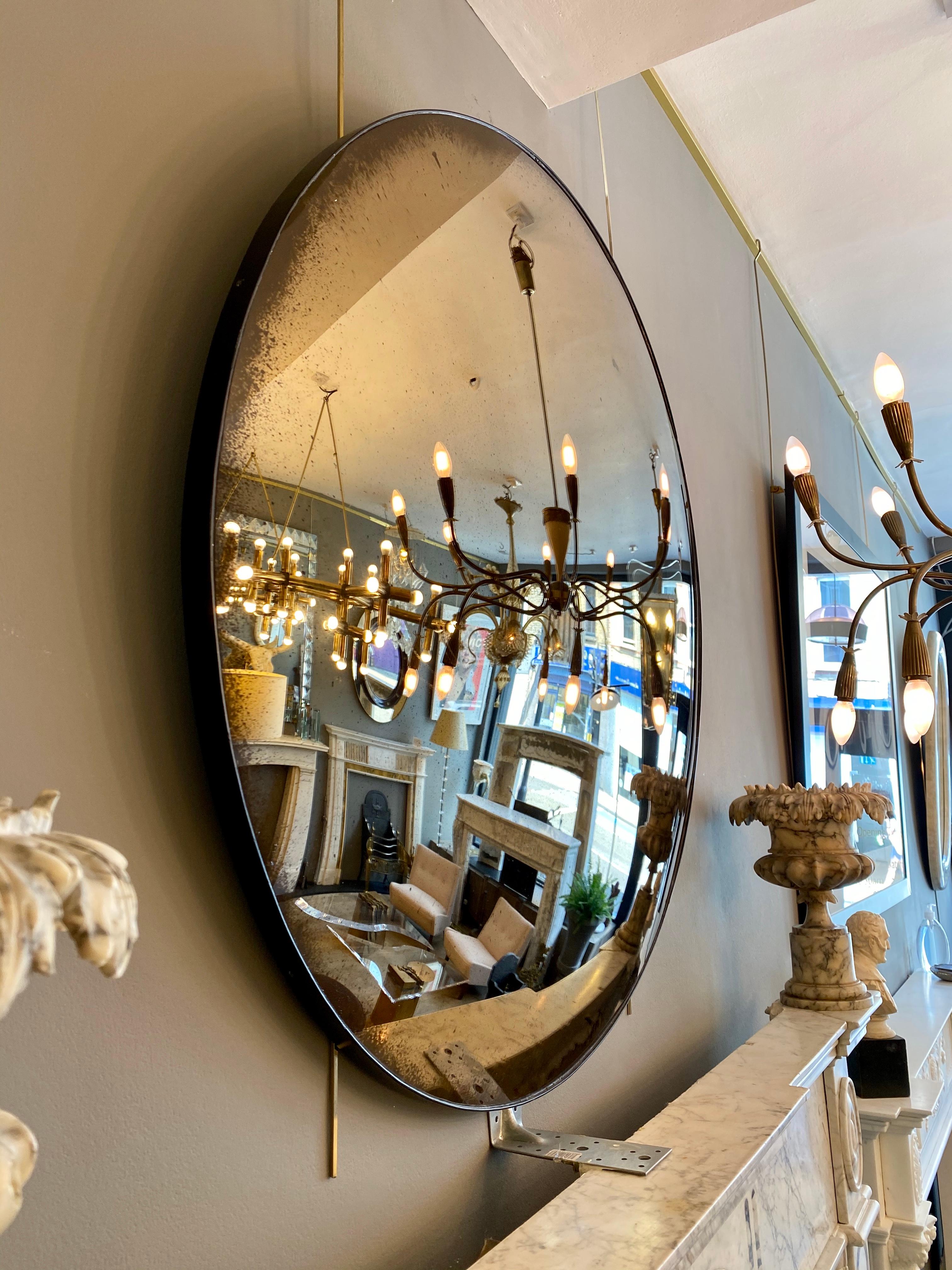 English Large Convex Bronze Coloured Distressed Mirror For Sale