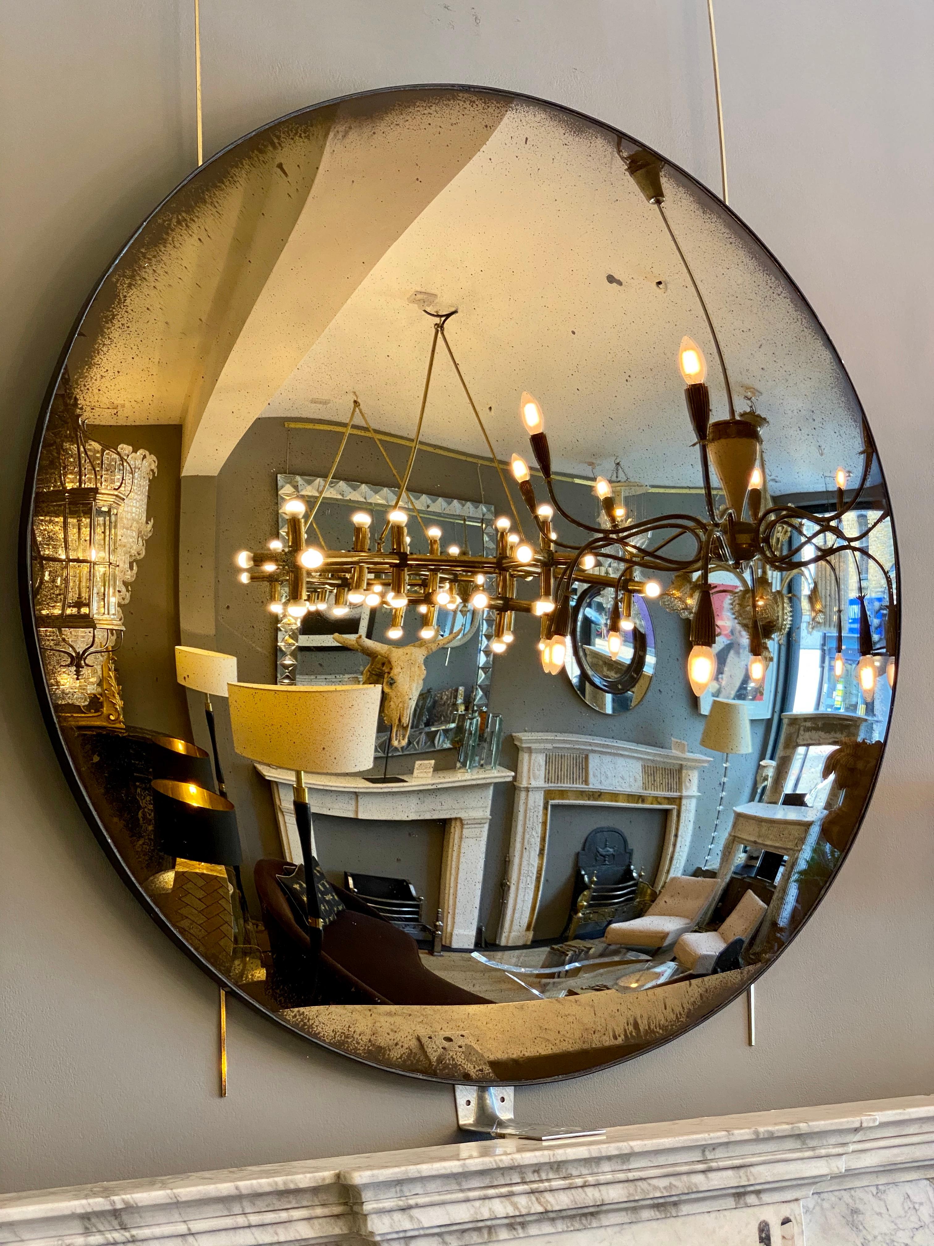 Large Convex Bronze Coloured Distressed Mirror In Good Condition For Sale In London, GB