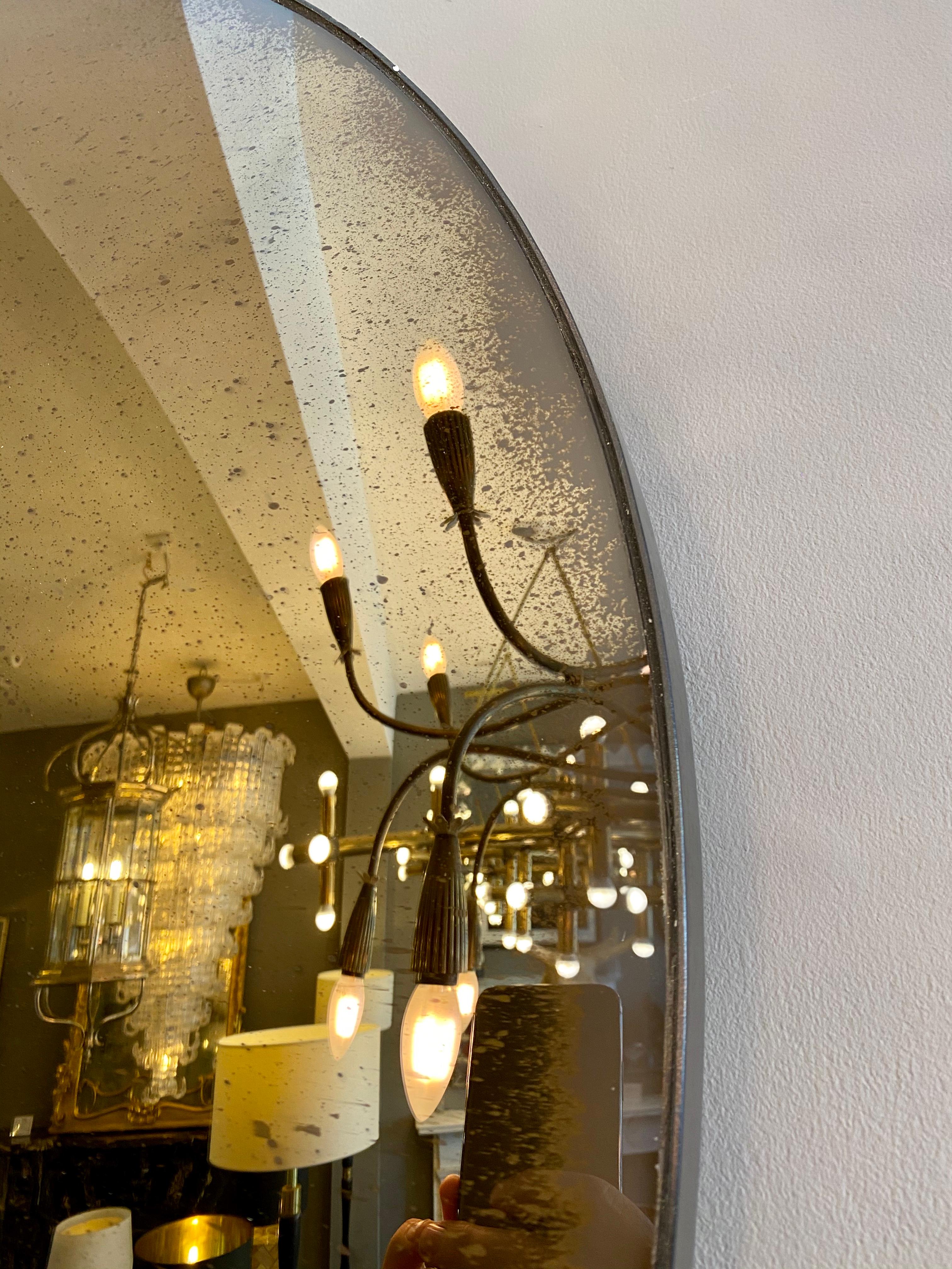 Contemporary Large Convex Bronze Coloured Distressed Mirror For Sale