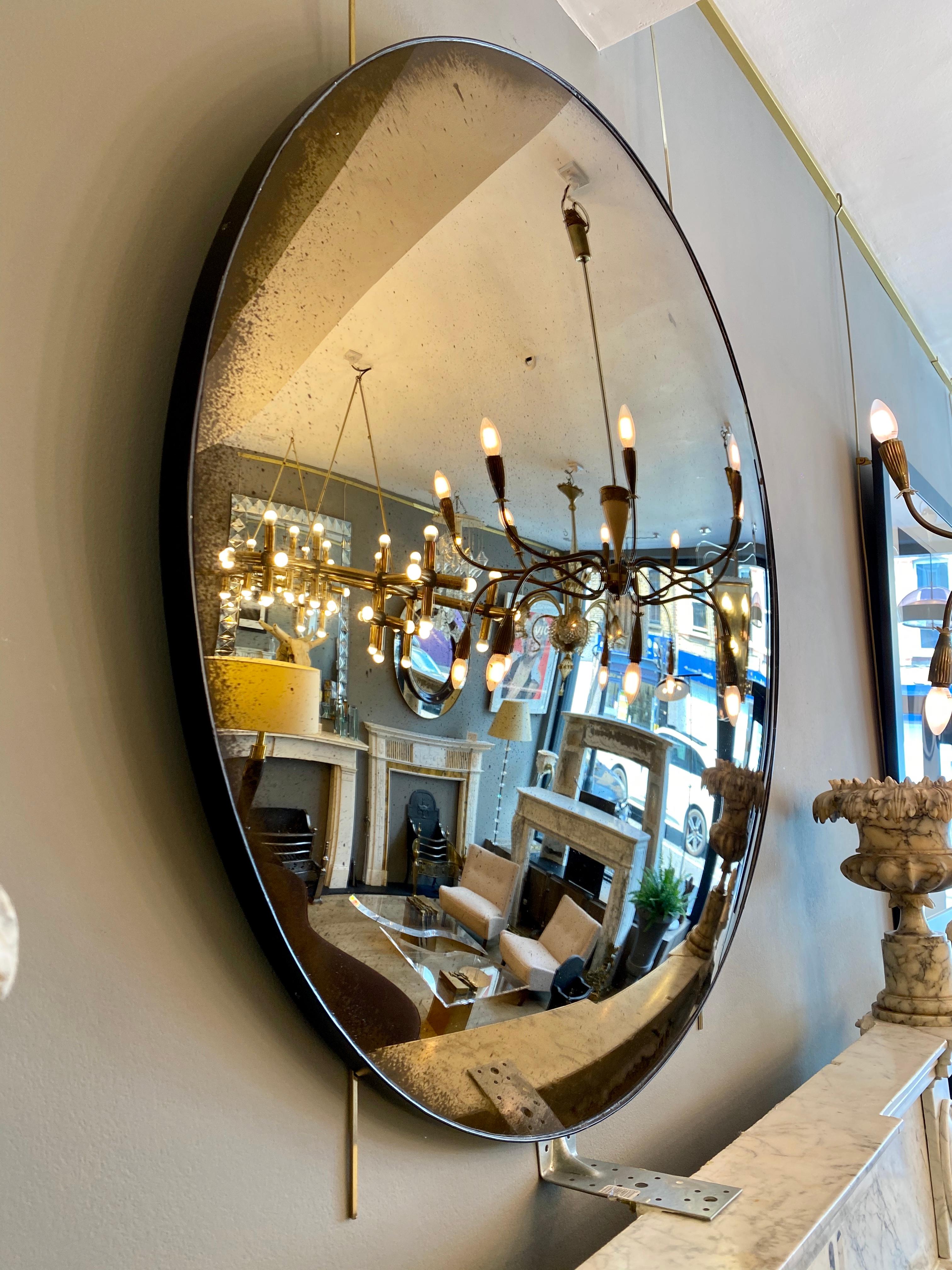 Large Convex Bronze Coloured Distressed Mirror For Sale 2