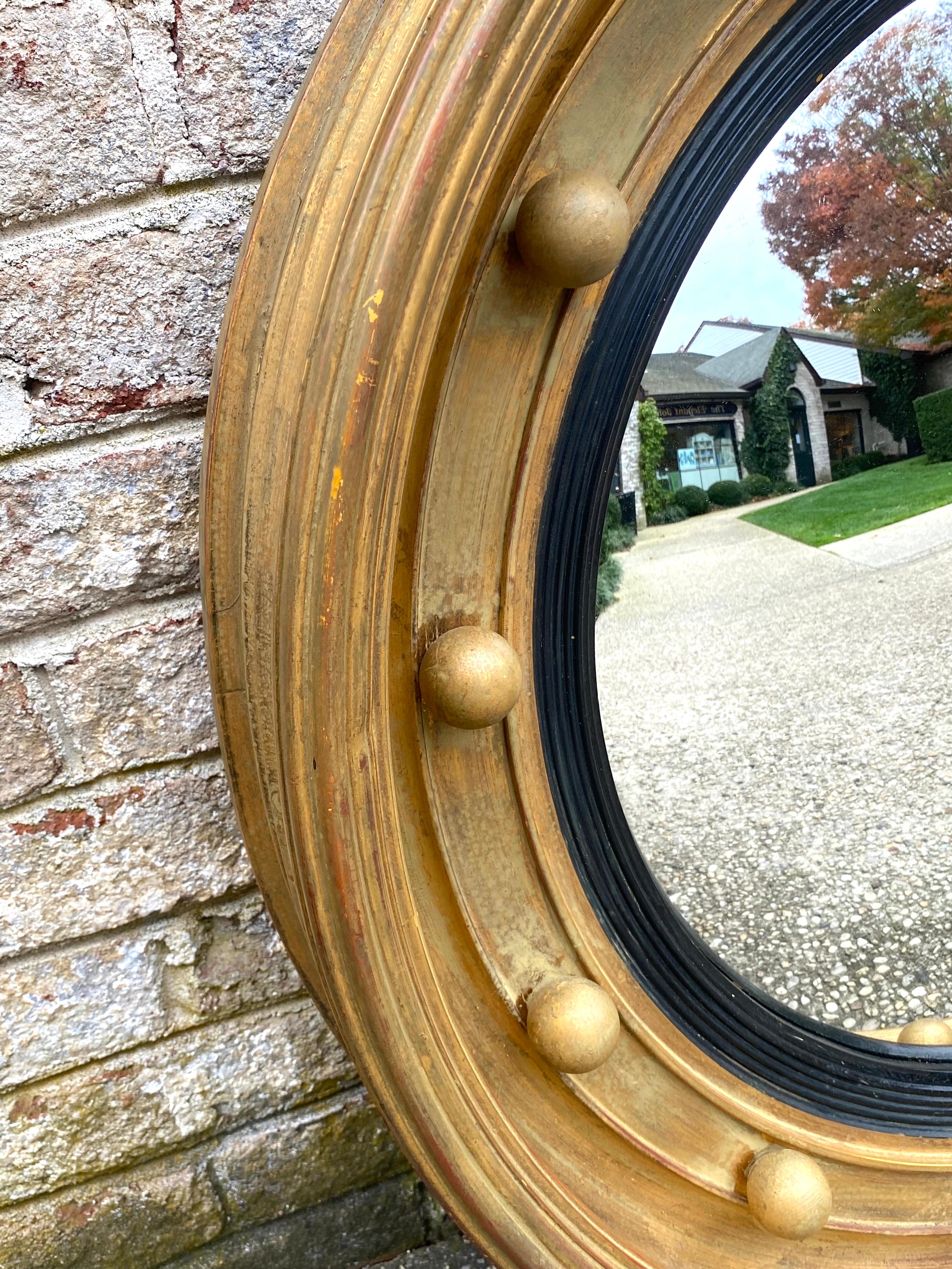 Large Convex Gold Round Mirror For Sale 1