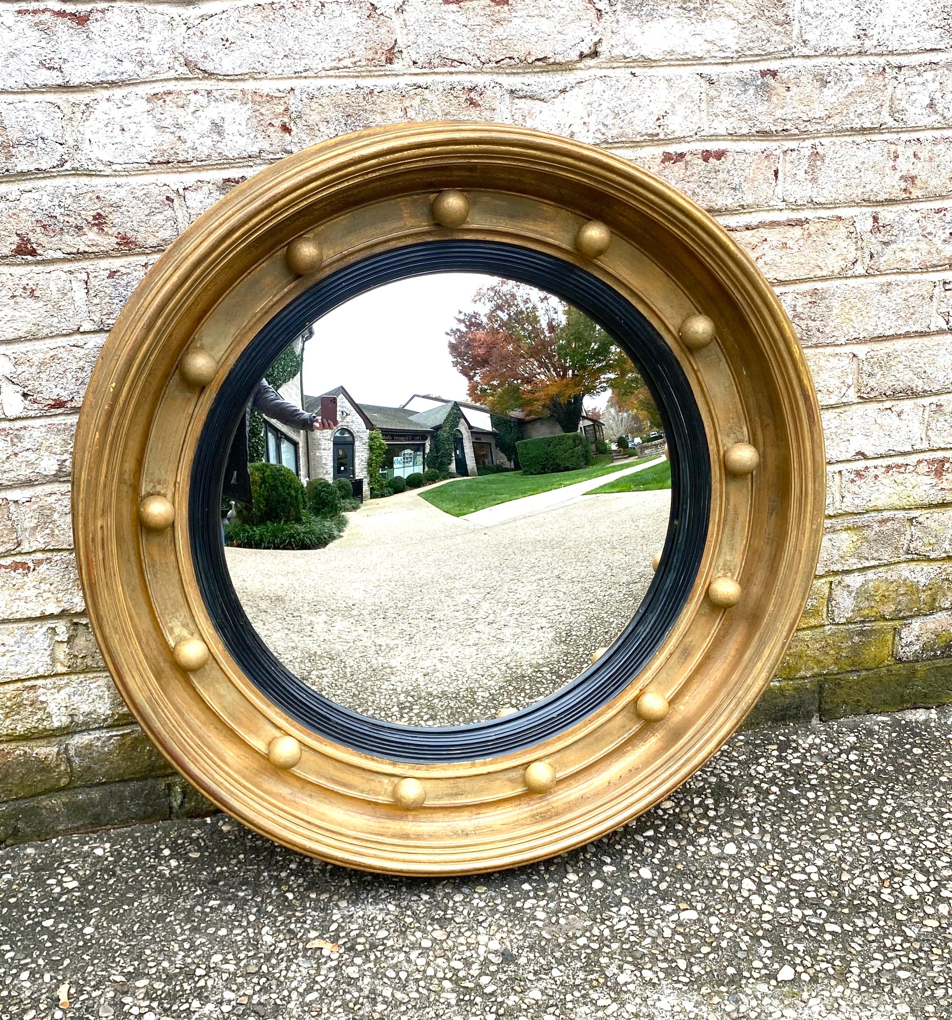 Large Convex Gold Round Mirror For Sale 2