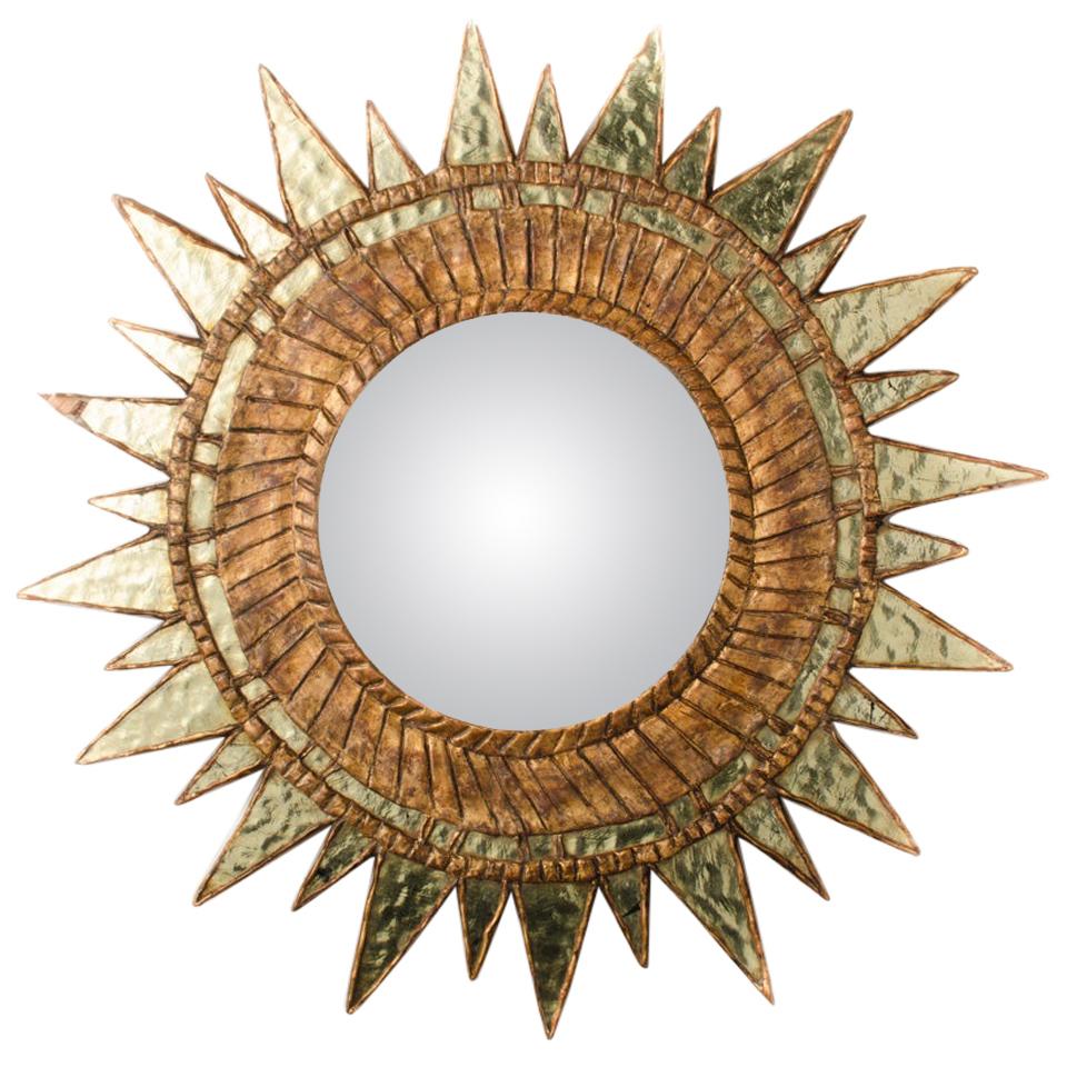 Large Convex Mirror with Green Mirrored Glass in the Manner of Line Vautrin
