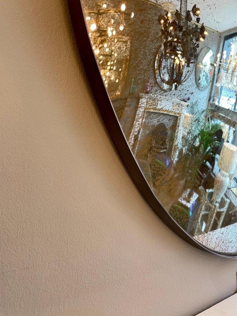 Large Convex Oval Silver Distressed Mirror In Good Condition In London, GB