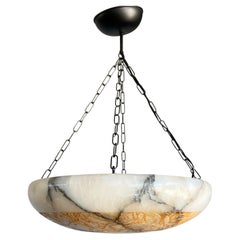 Large 
Coolest Art Deco Alabaster Pendant / Chandelier w. Butterfly Carvings