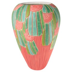 Large "Copan" Hand Carved Porcelain Art Pottery Vase