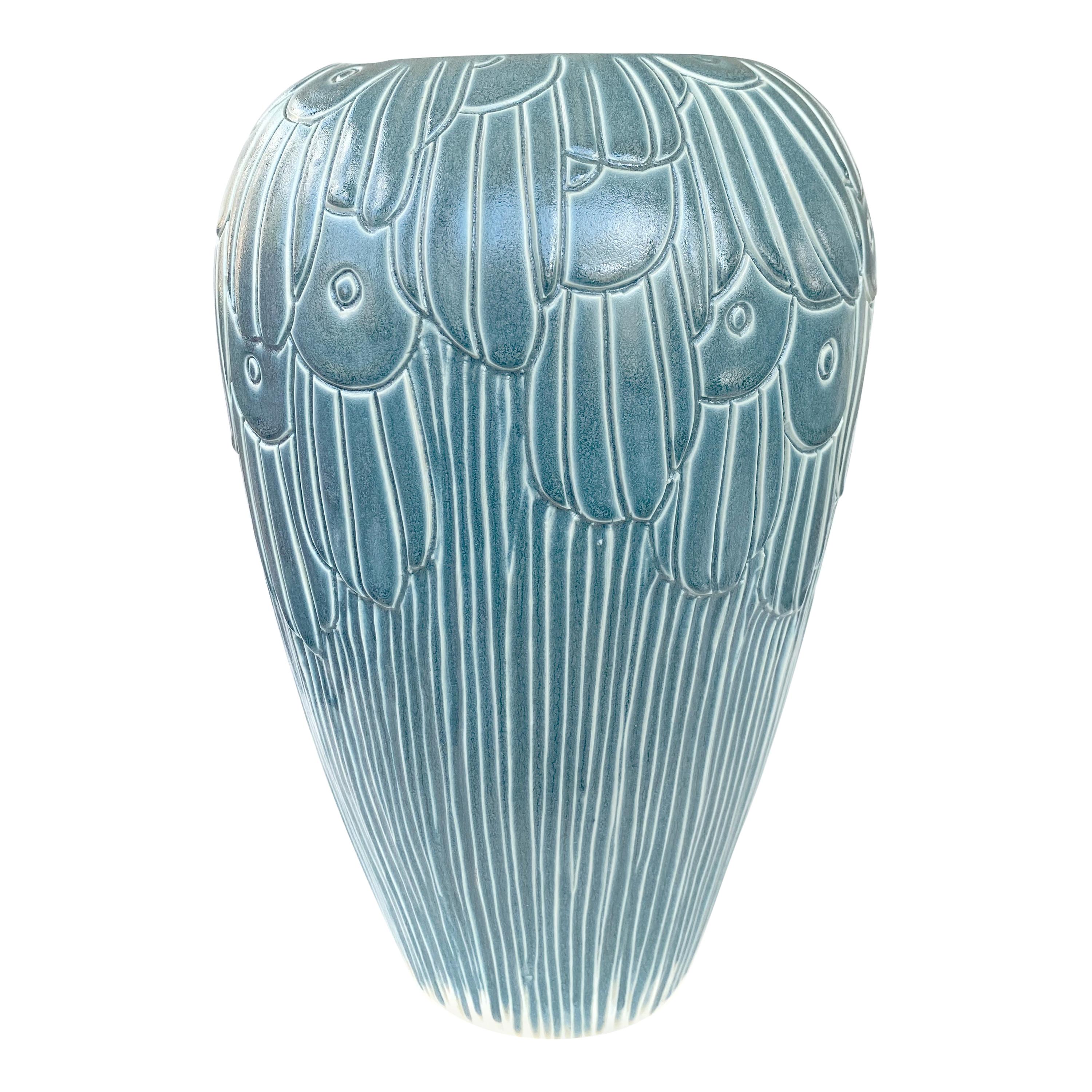 Large Copan Hand Carved Porcelain Pottery Vase For Sale