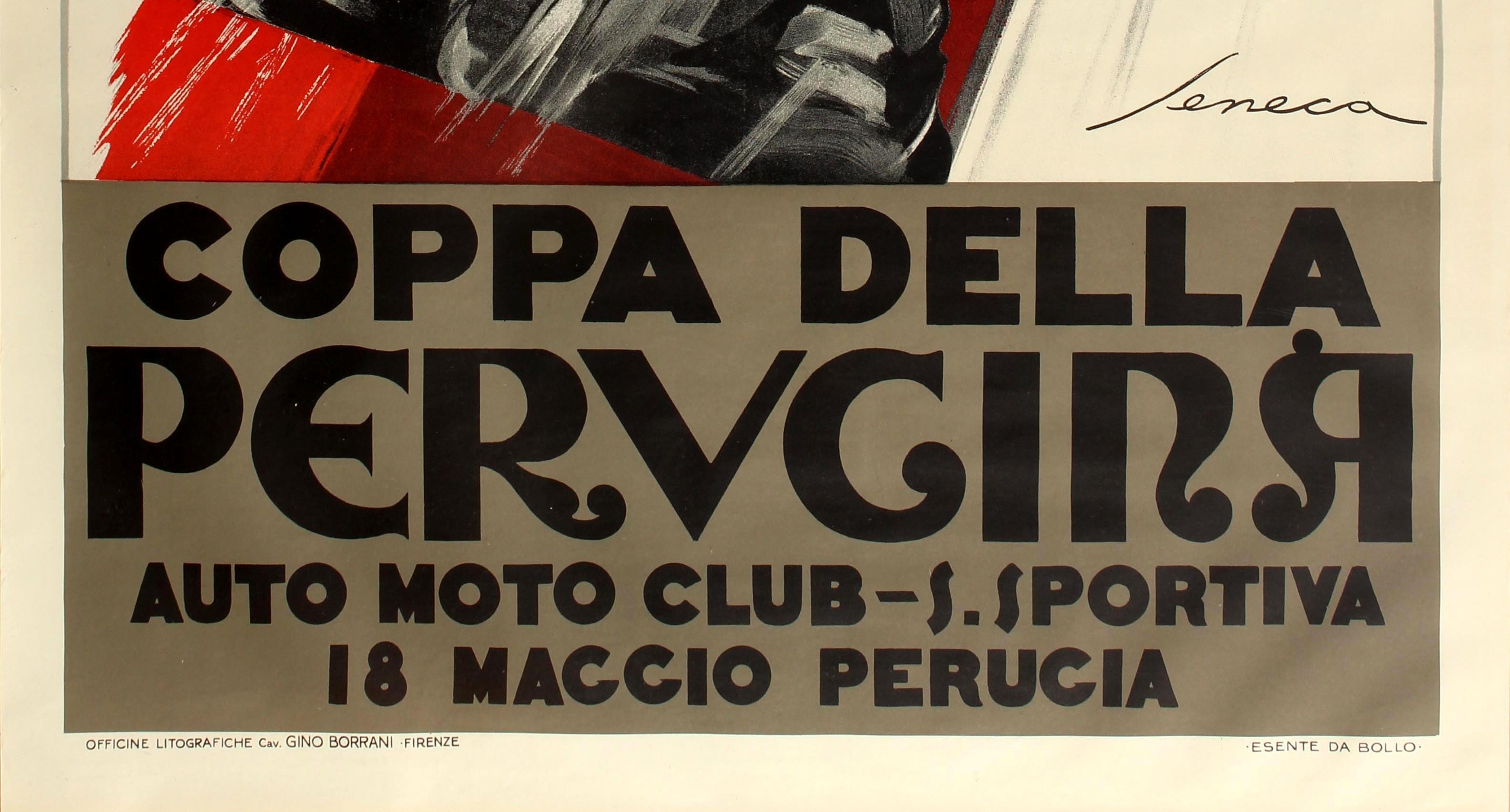 Italian Large Coppa Della Perugina Sports Car Racing Poster Reissue 1990s Art Deco Style