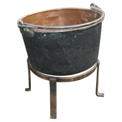 Large Copper  19th Century Cauldron Pot on Iron Base/Planter/Log Bin