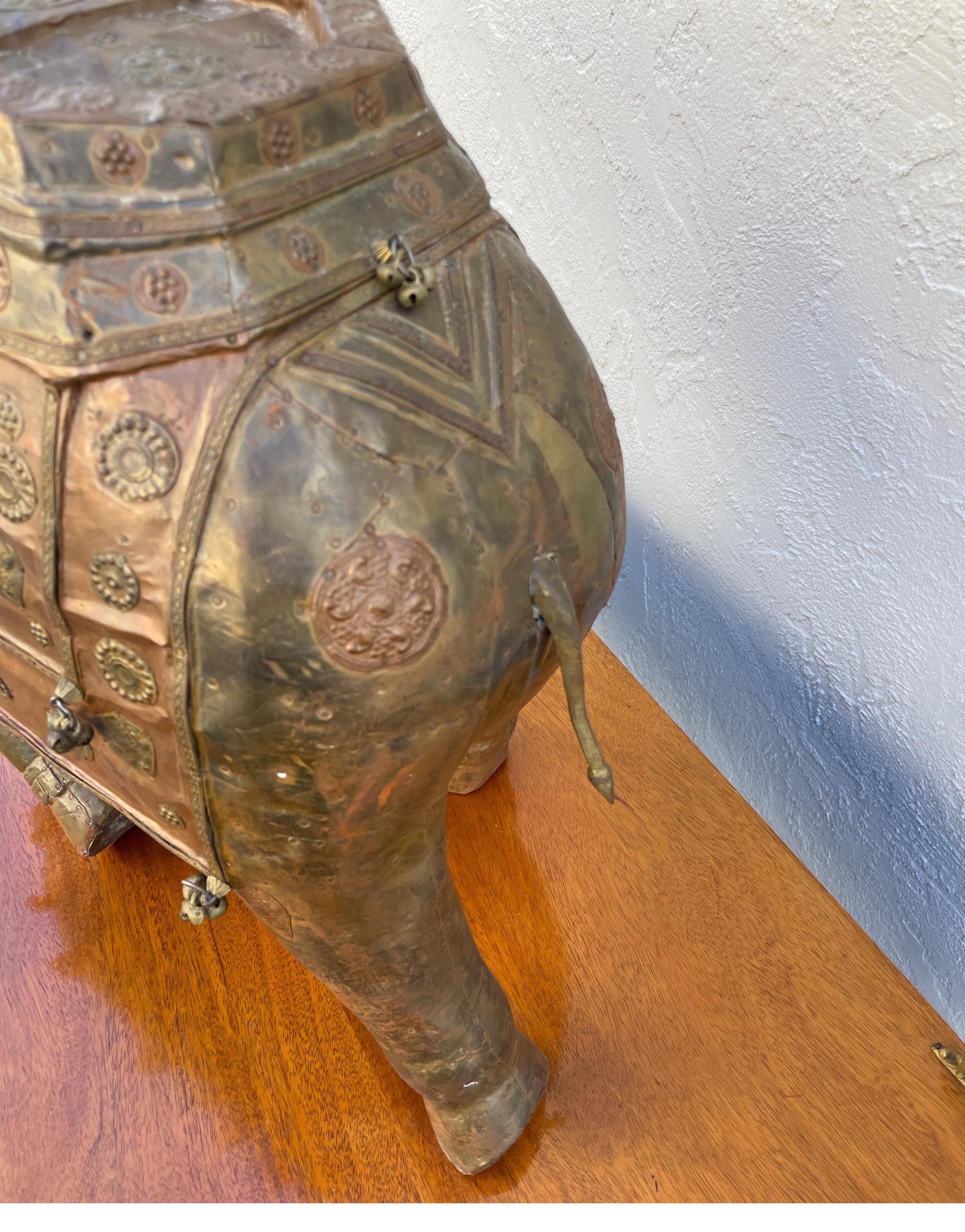 Large Copper and Brass Decorative Elephant Sculpture In Good Condition For Sale In West Palm Beach, FL