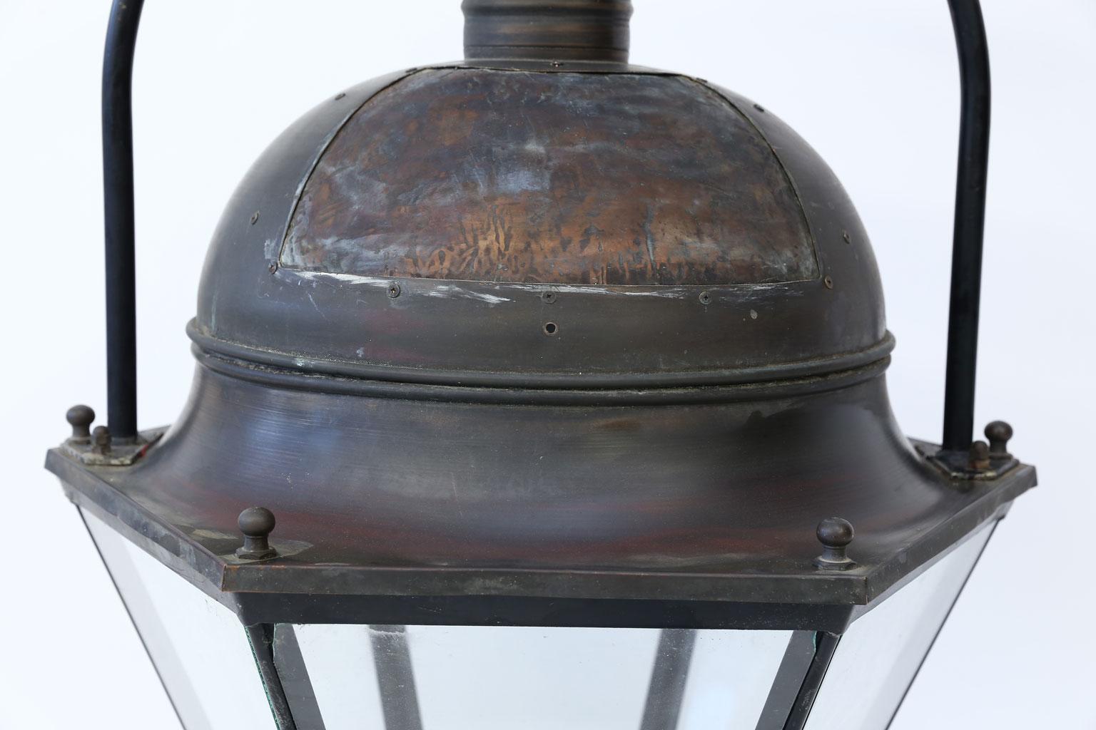 Large Copper and Brass Hexagonal Lantern In Good Condition In Houston, TX