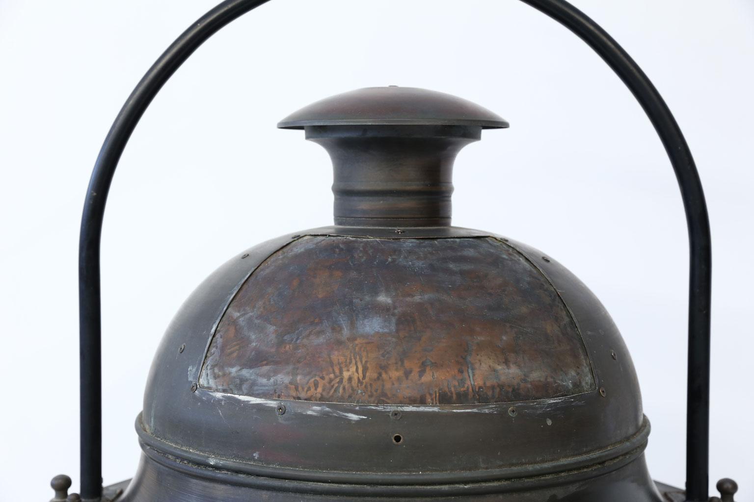 Mid-20th Century Large Copper and Brass Hexagonal Lantern