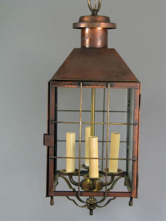 Arts and Craft Large Artisan Made   Copper and Brass Lantern In Good Condition For Sale In Douglas Manor, NY
