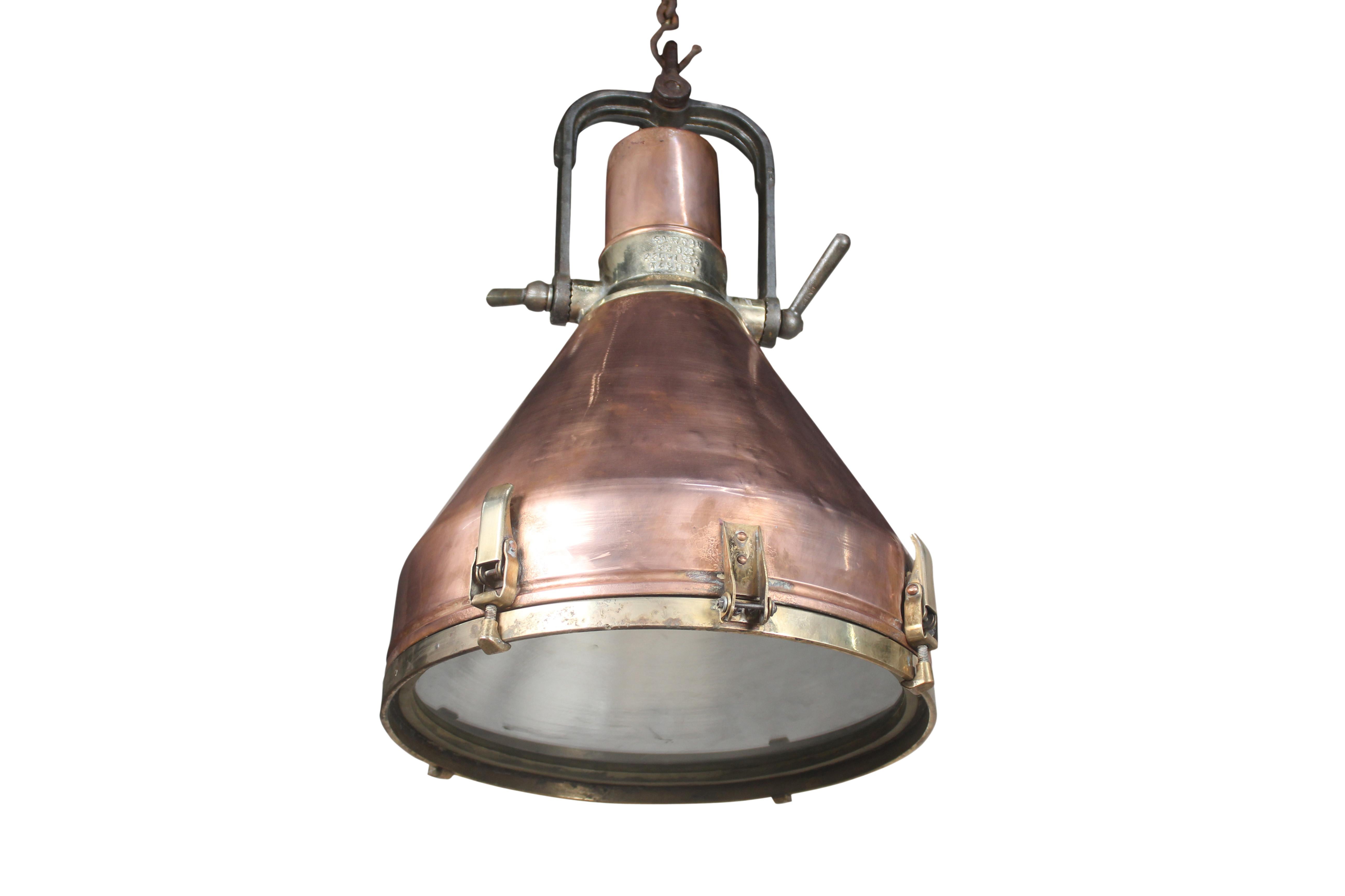 Large Copper and Brass Nautical Ship's Pendant Lights, 1970s 1