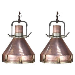 Large Copper and Brass Nautical Ship's Pendant Lights, 1970s
