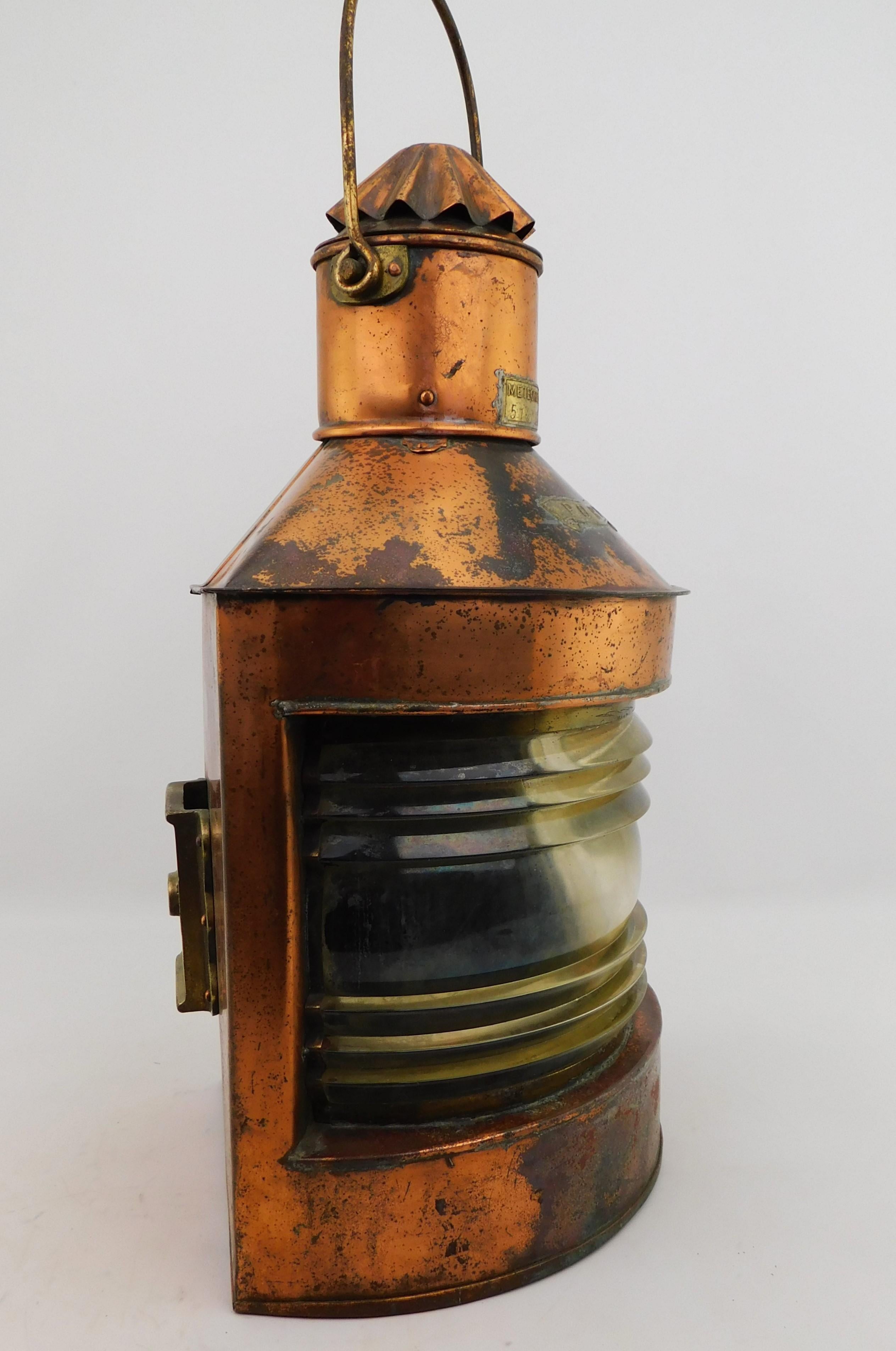 Large Copper and Brass Ship's Port Lantern Light by Meteorite Birmingham England For Sale 2