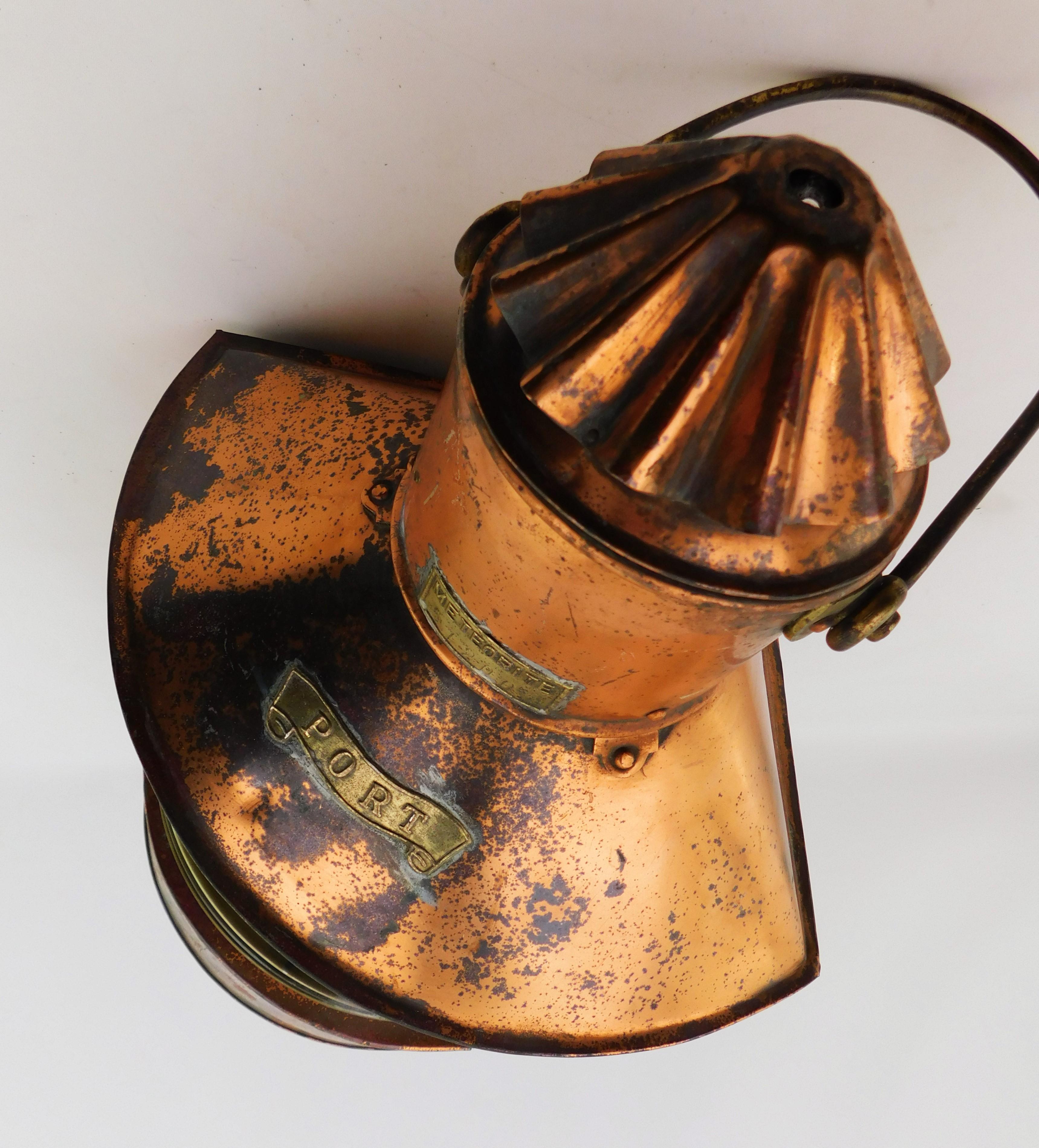 Large Copper and Brass Ship's Port Lantern Light by Meteorite Birmingham England For Sale 5