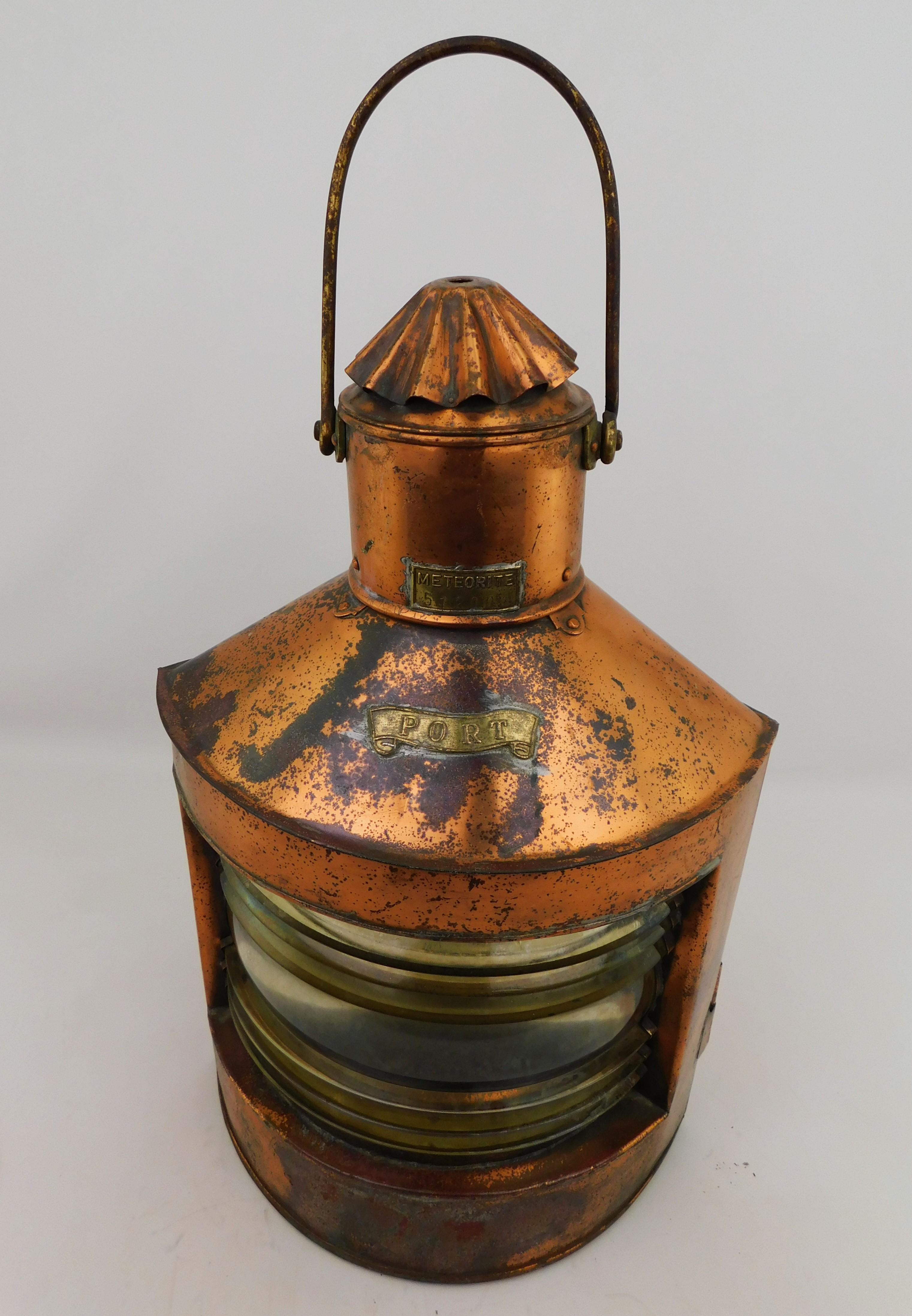 Large Copper and Brass Ship's Port Lantern Light by Meteorite Birmingham England For Sale 6