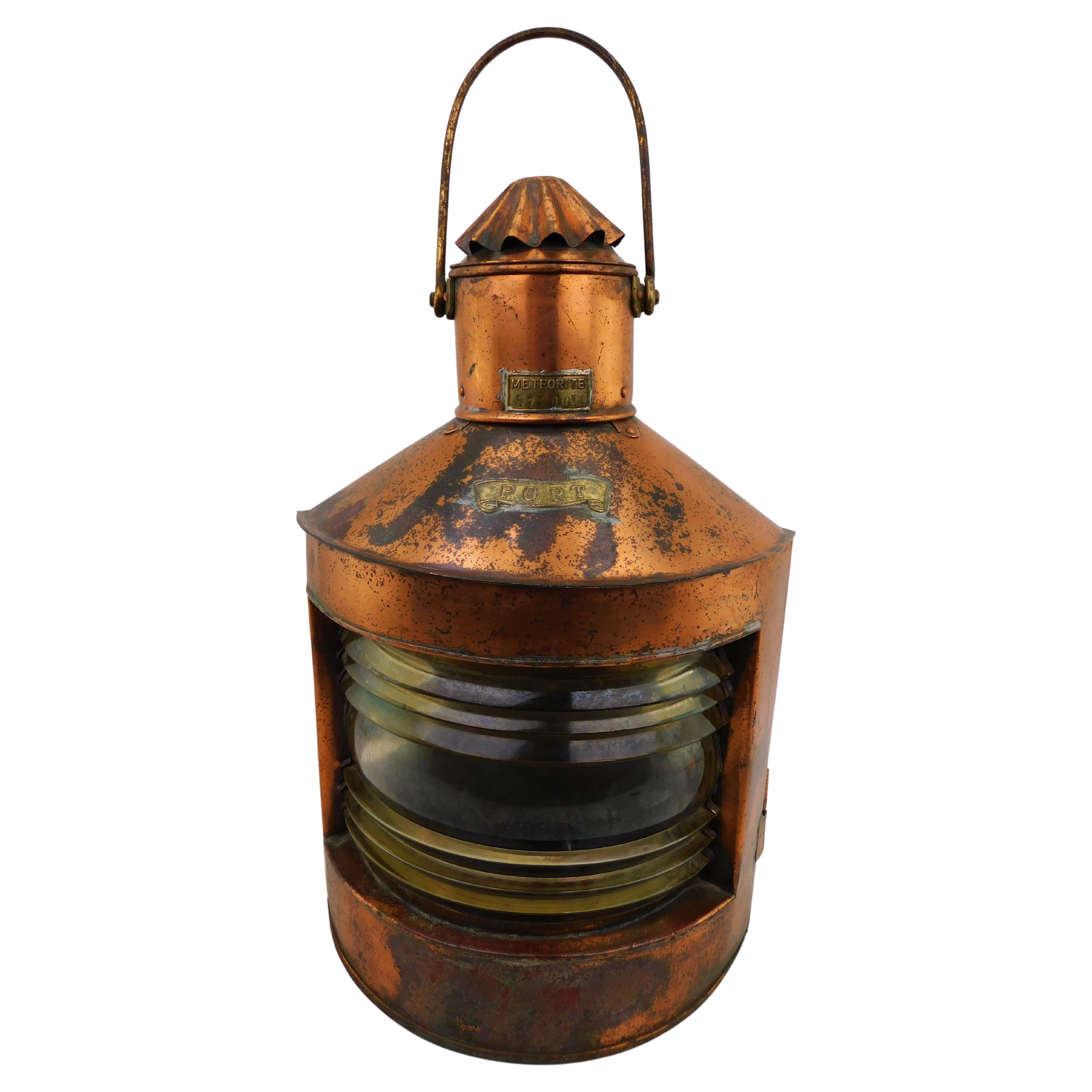 Large Copper and Brass Ship's Port Lantern Light by Meteorite Birmingham England For Sale