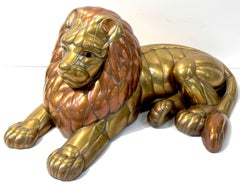 Large Copper & Brass Lion Sculpture Attributed to Sergio Bustamante Mexico, 1970