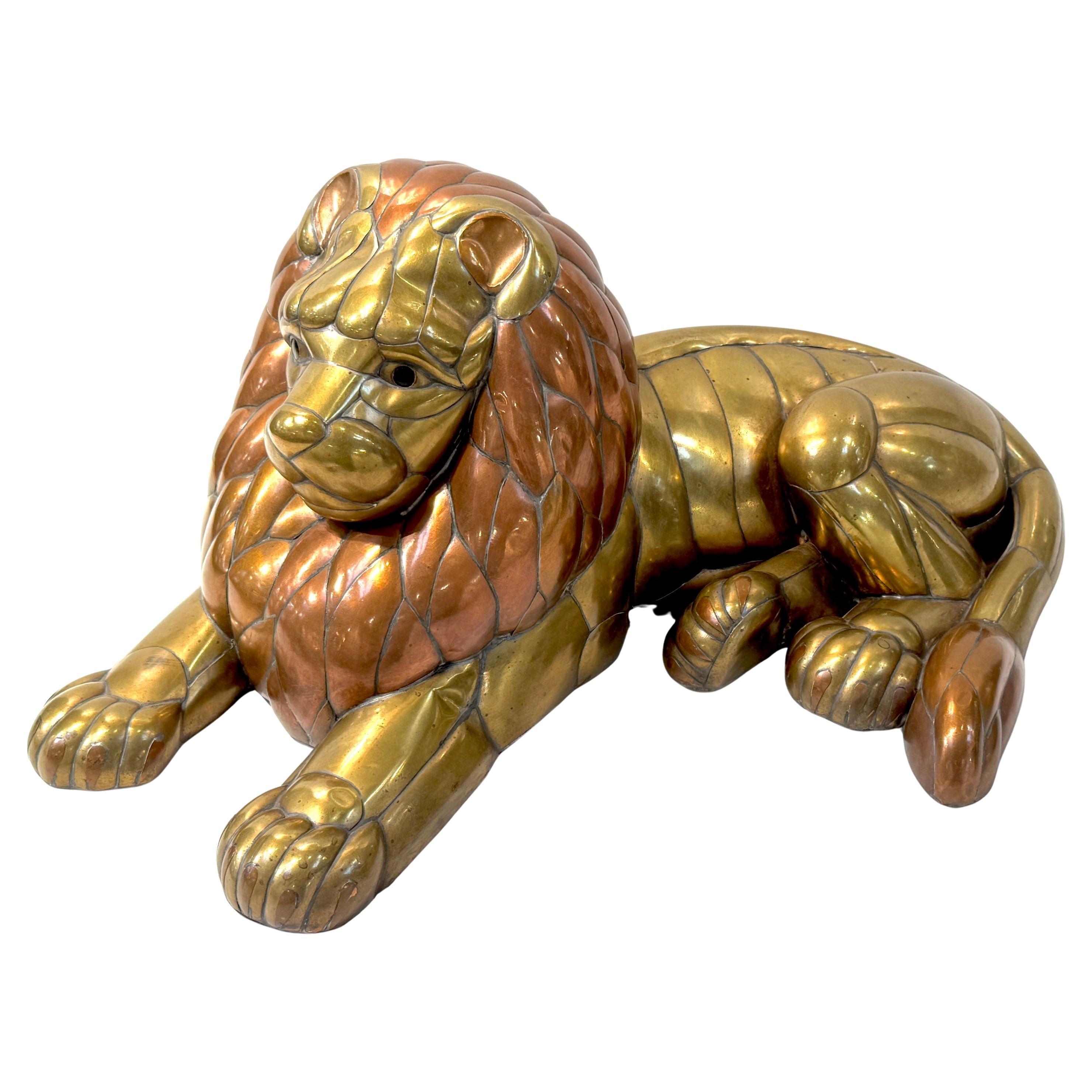 Large Copper
Brass Lion Sculpture Attributed to Sergio Bustamante Mexico, 1970
