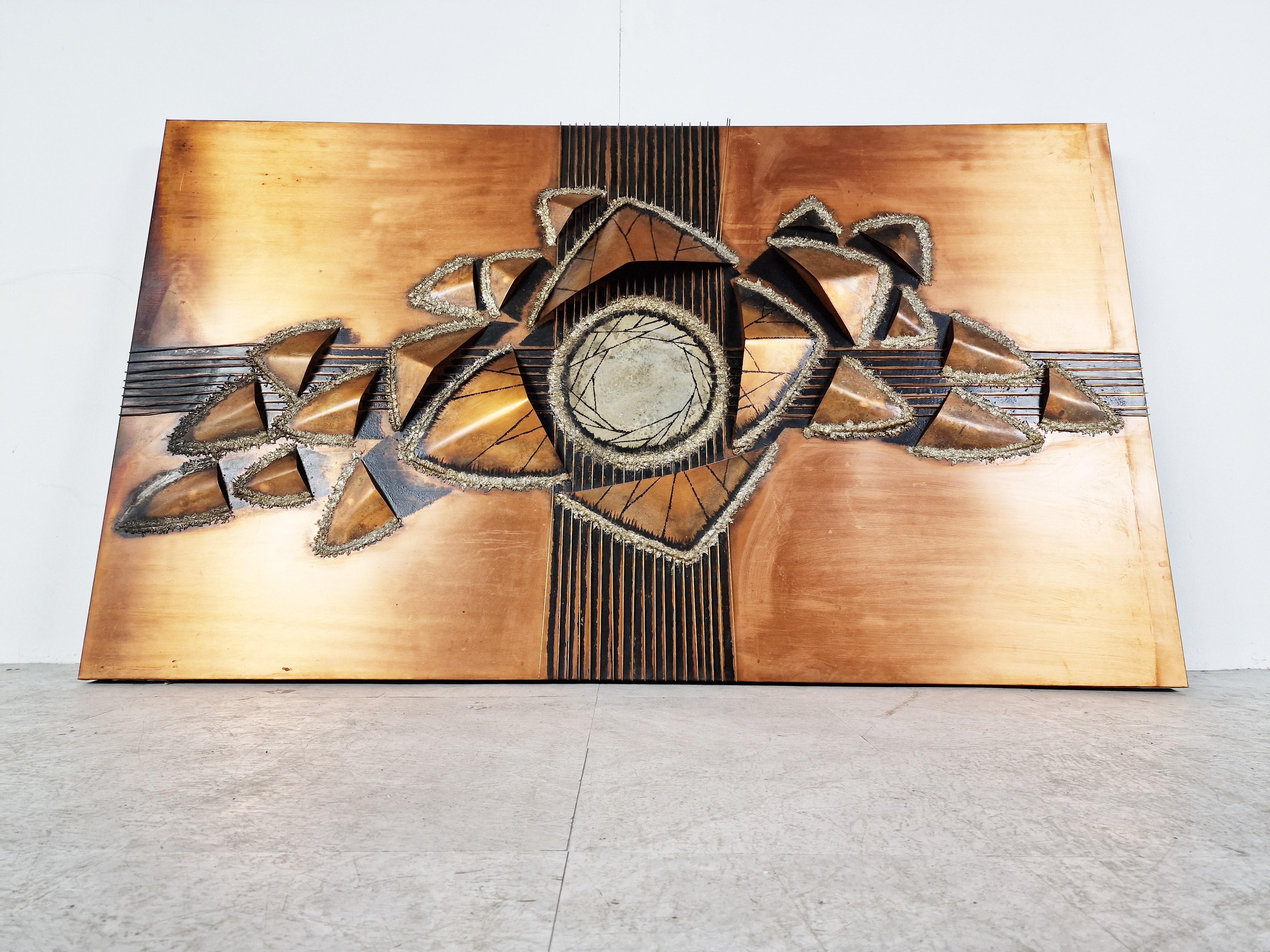 Large Copper Brutalist Wall Sculpture, 1970s In Good Condition In HEVERLEE, BE
