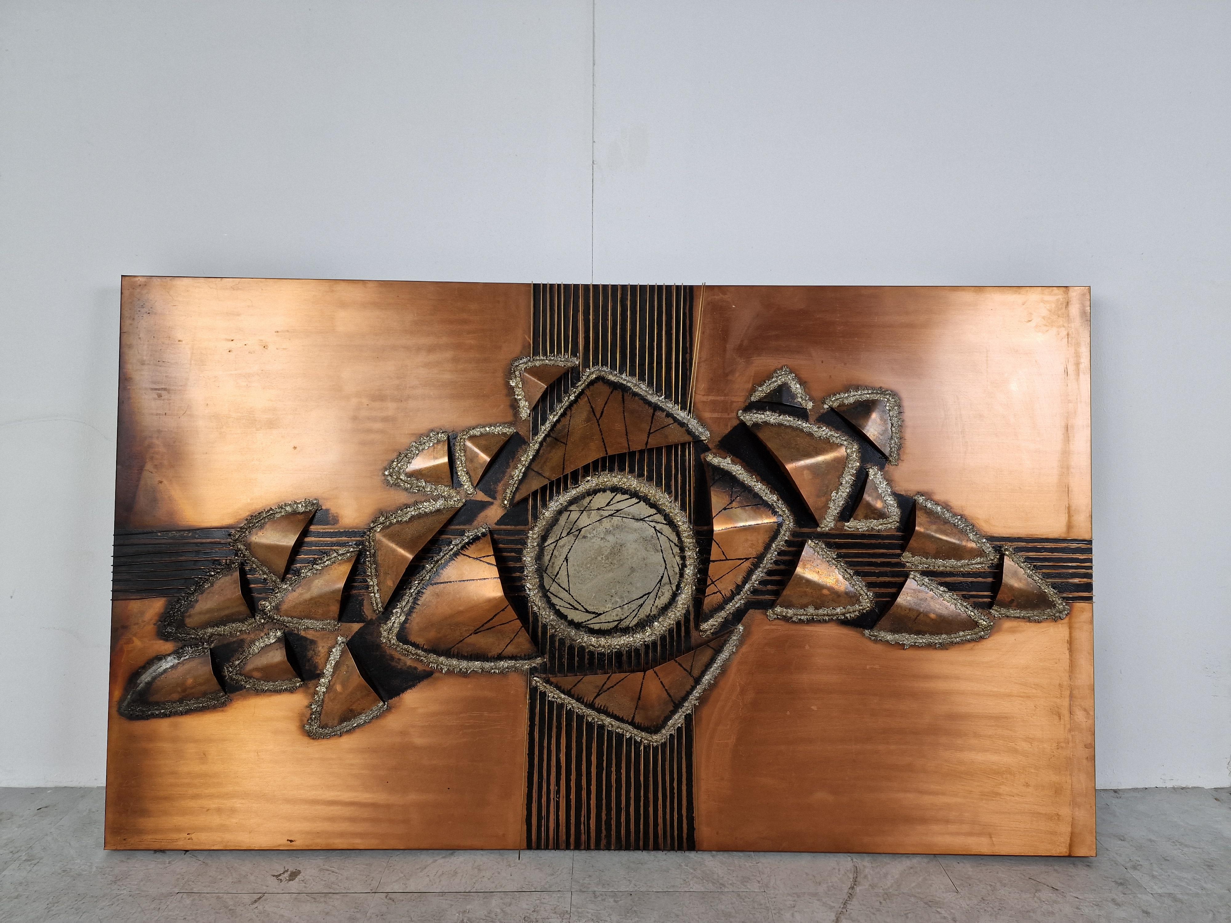 Late 20th Century Large Copper Brutalist Wall Sculpture, 1970s