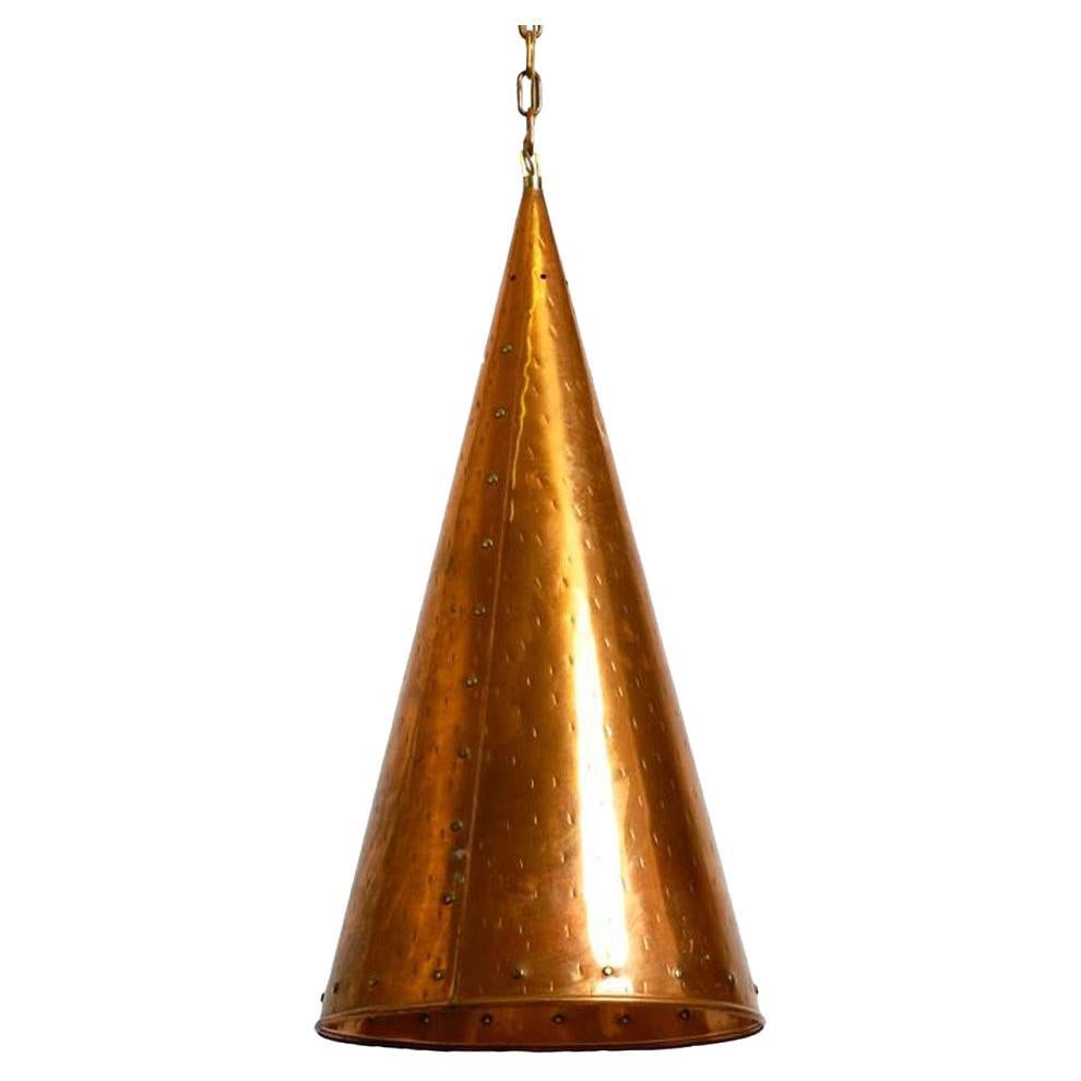 Large Copper Cone Pendant Lamp from Th Valentiner Copenhagen, Denmark, 1960s For Sale