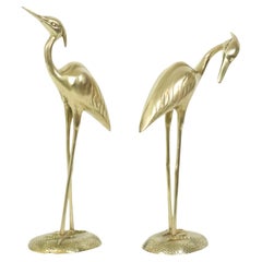 Escultura grande de cobre Grullas Garzas Latón Vintage 36cm