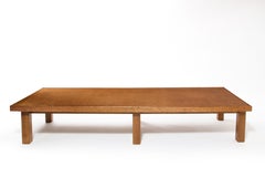 Large Long Linear Copper & Elm Coffee Table, France 1960's