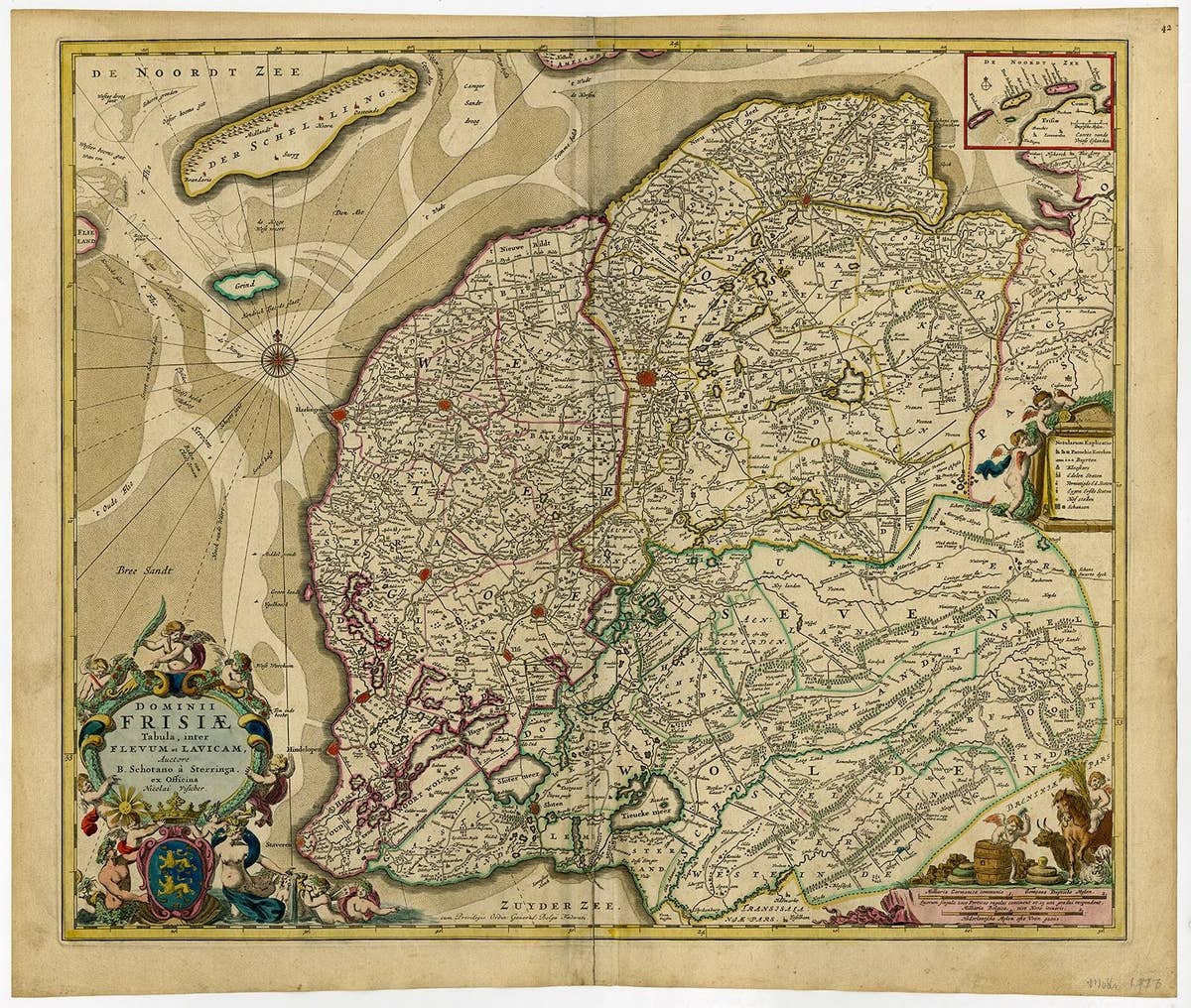 Large Copper Engraved Map of the Coastline of Friesland and Terschelling, c.1670
