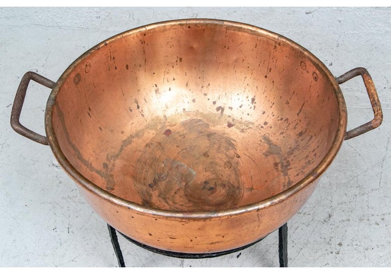 Large Copper Handled Cauldron on Wrought Iron Stand, Thos. Mill and Bro