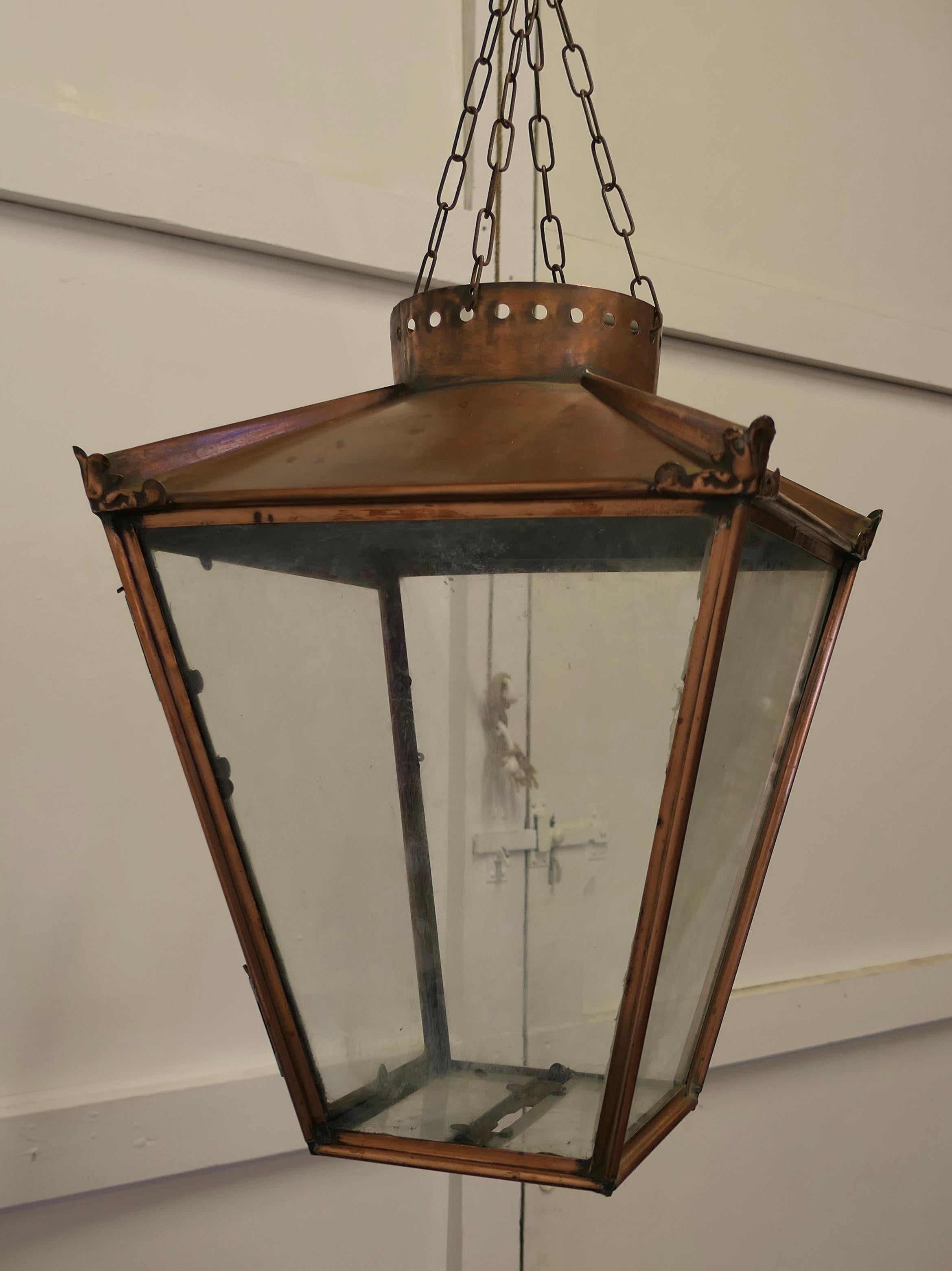 Art Deco Large Copper Hanging Lantern Lampshade For Sale