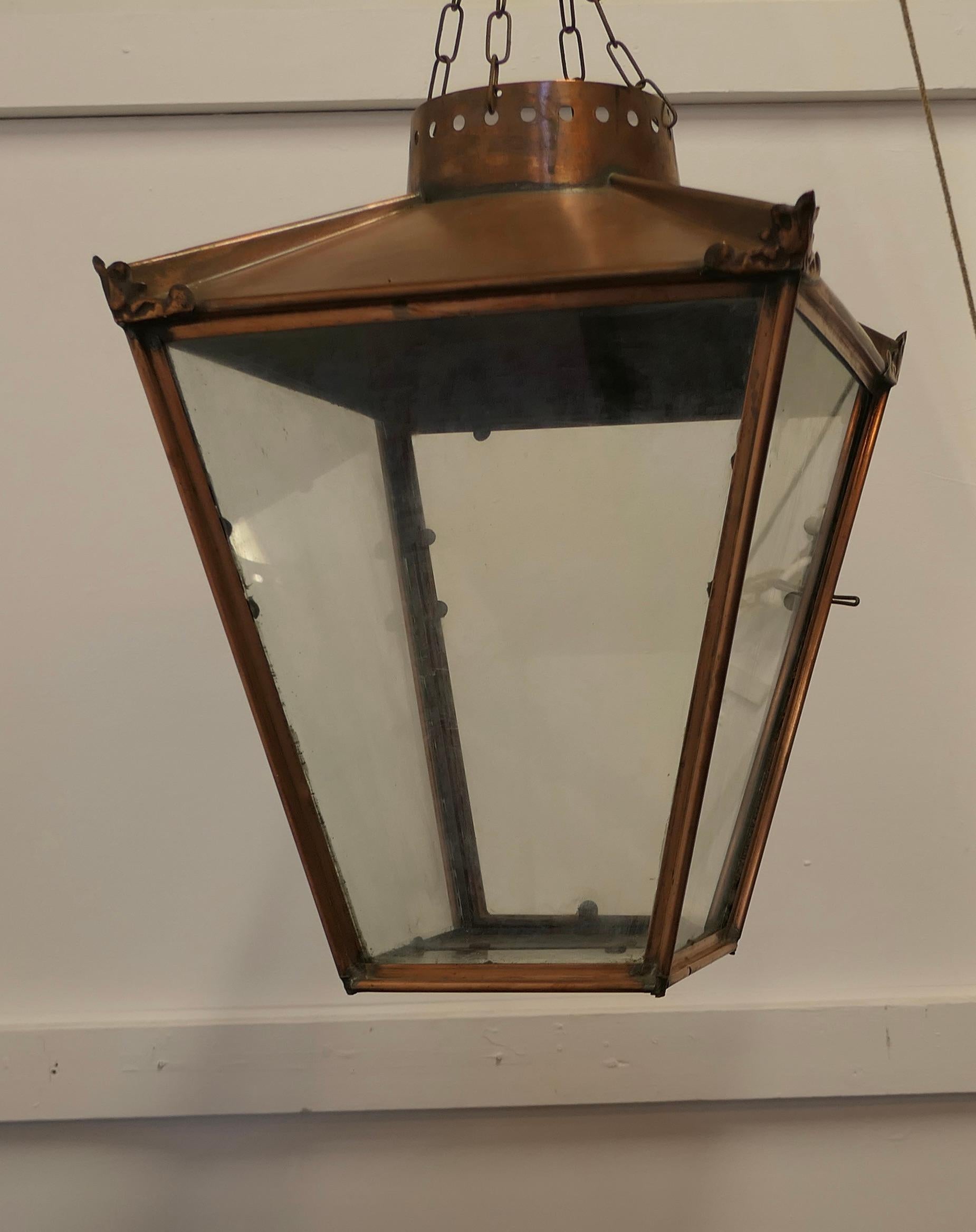 Early 20th Century Large Copper Hanging Lantern Lampshade For Sale
