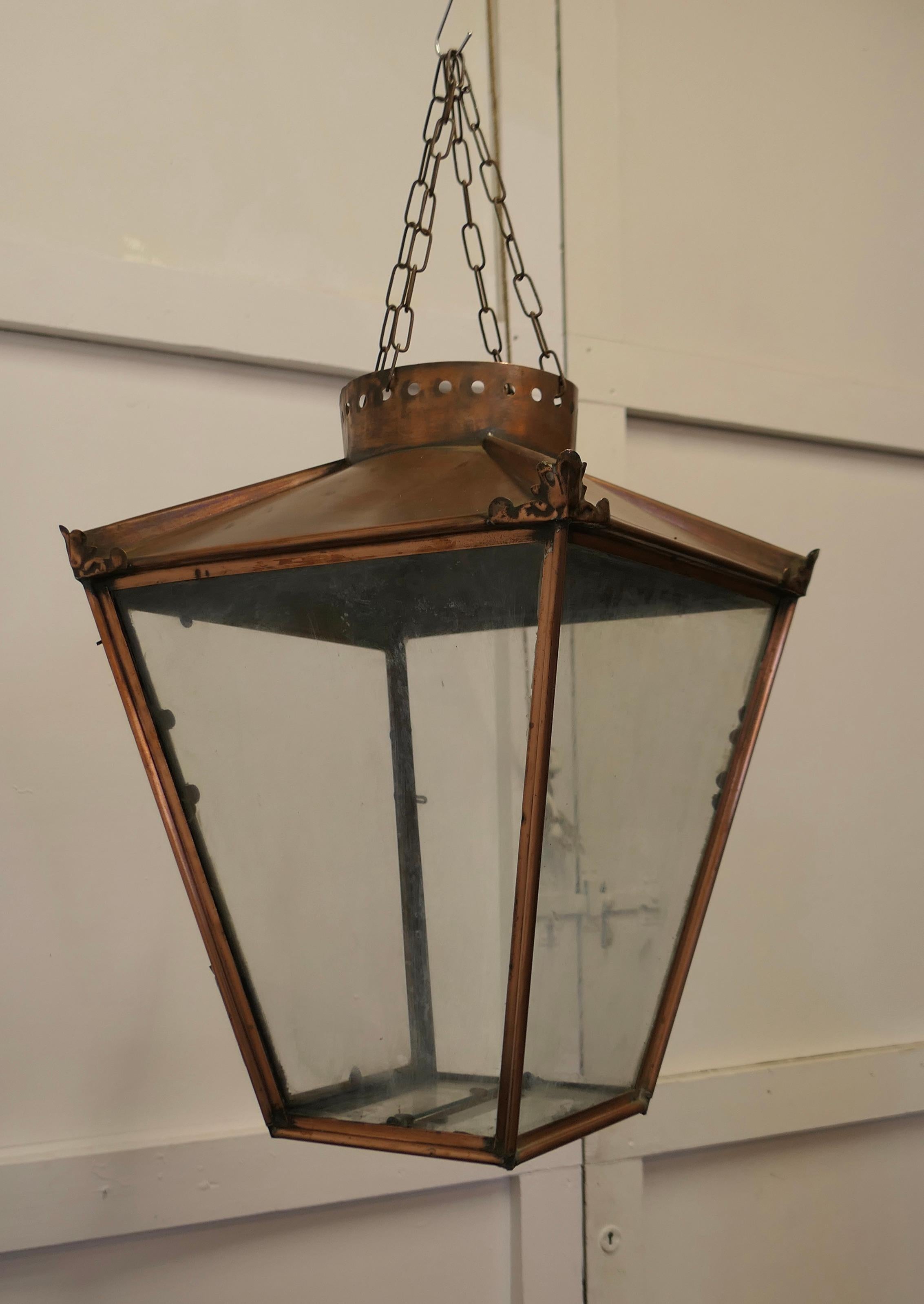 Large Copper Hanging Lantern Lampshade For Sale 1