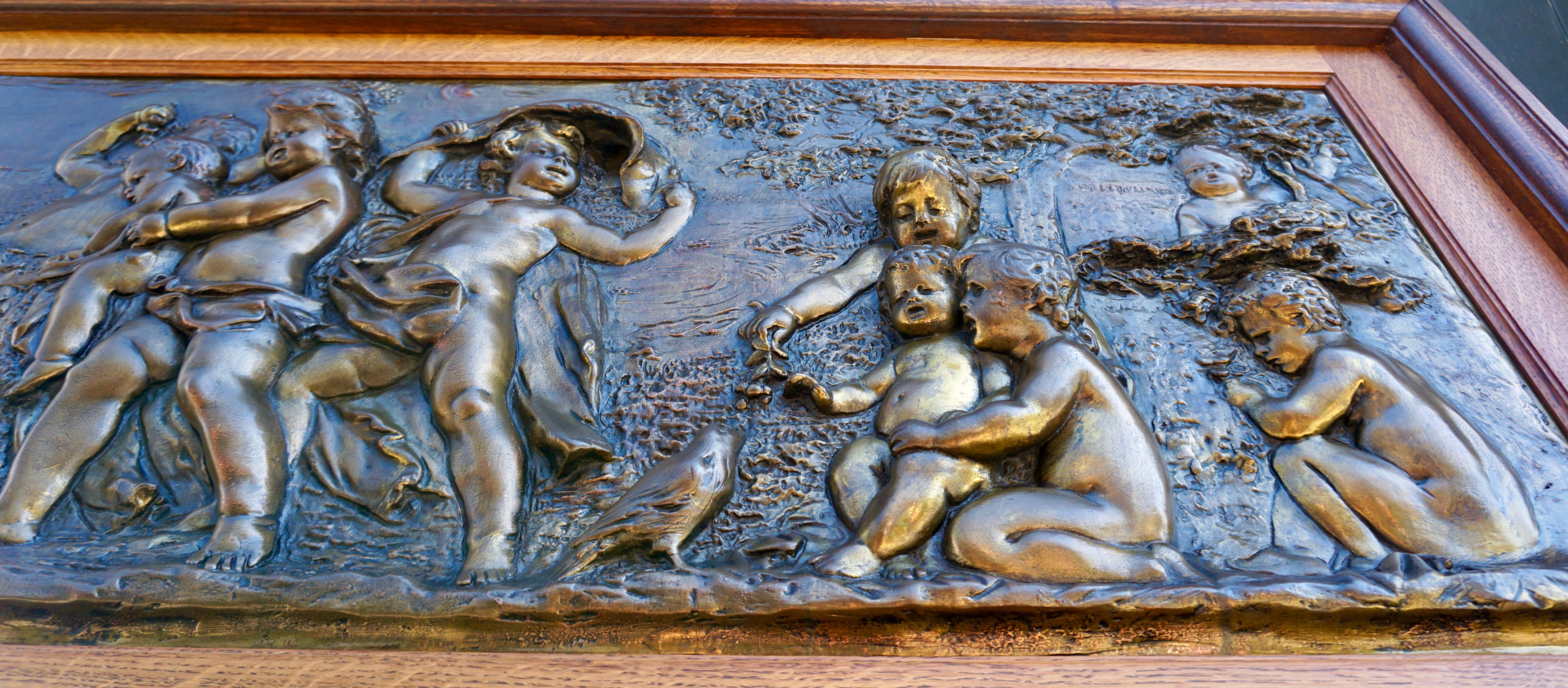 Large Copper Panel with Putti Dog and Bird For Sale 6