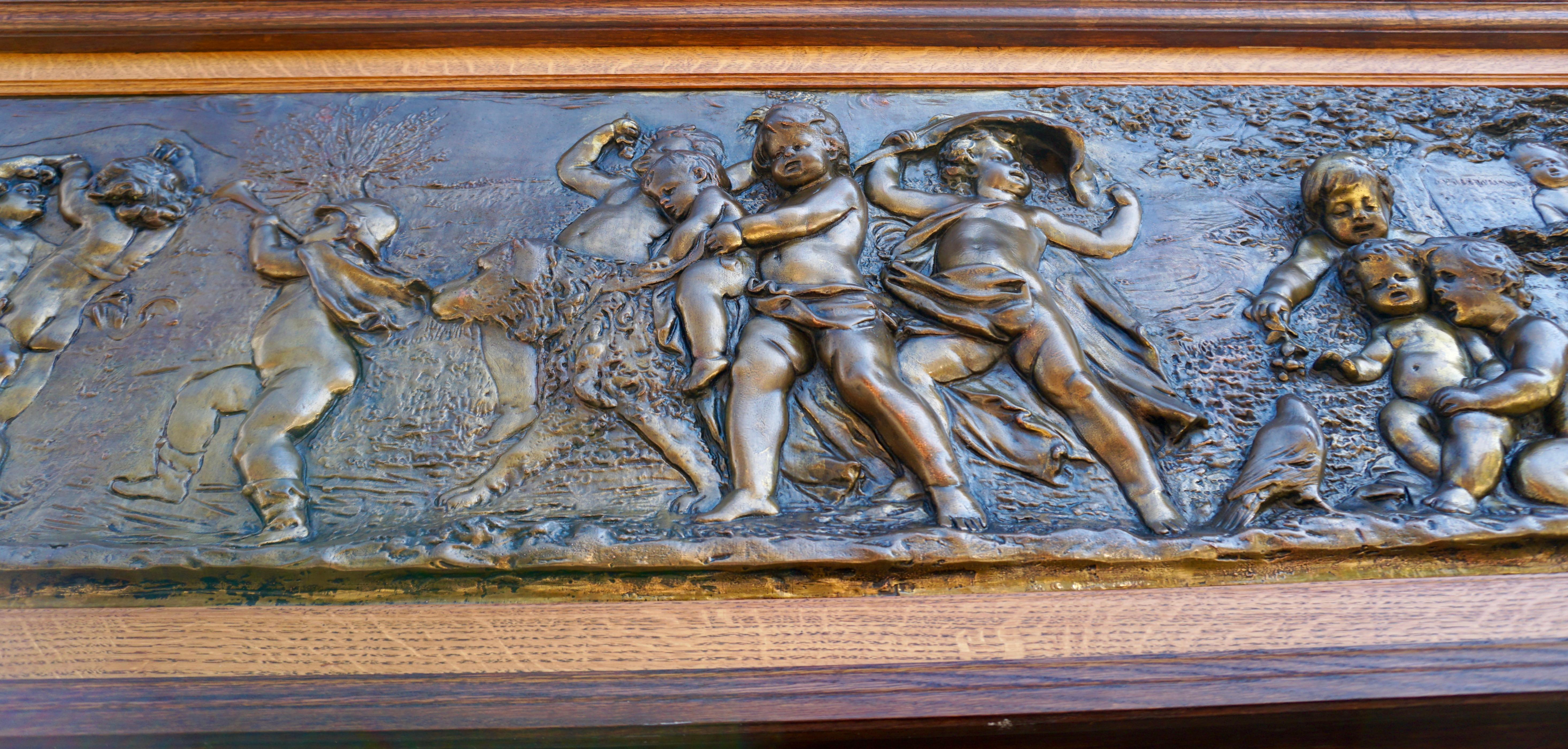 Large Copper Panel with Putti Dog and Bird For Sale 7