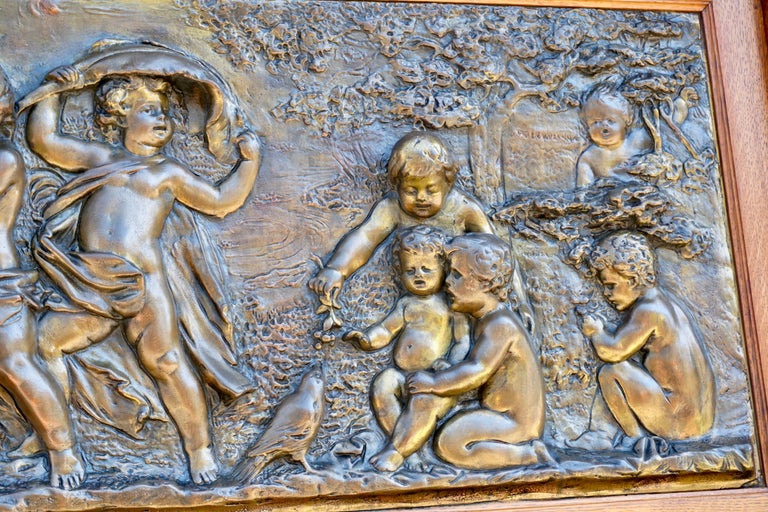 Large Copper Panel with Putti Dog and Bird For Sale 9