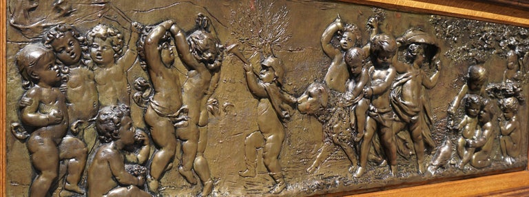 Large Copper Panel with Putti Dog and Bird For Sale 1