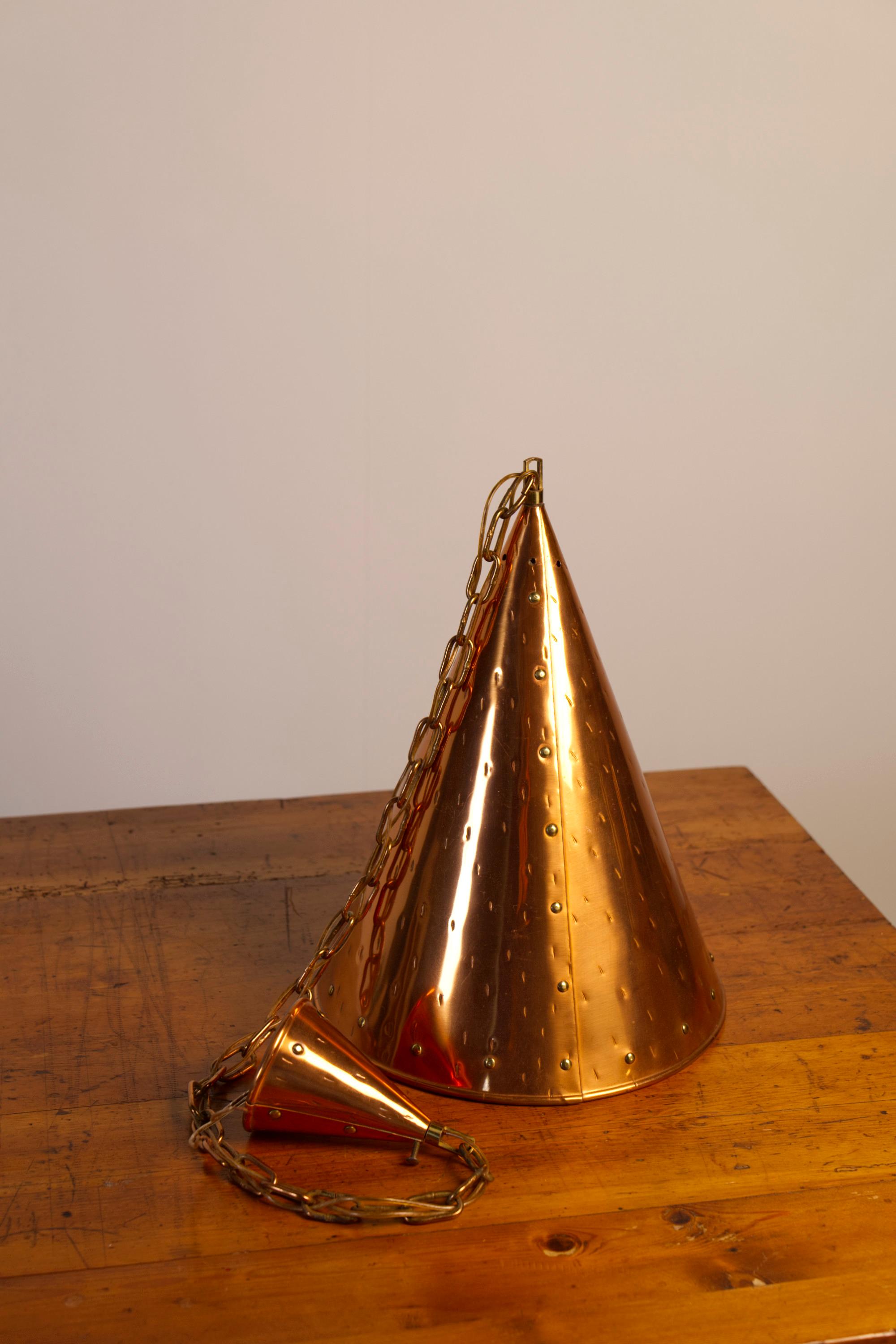 Large Copper Pendant Lamp from Th. Valentiner Copenhagen, Denmark, 1960s in vendita 6