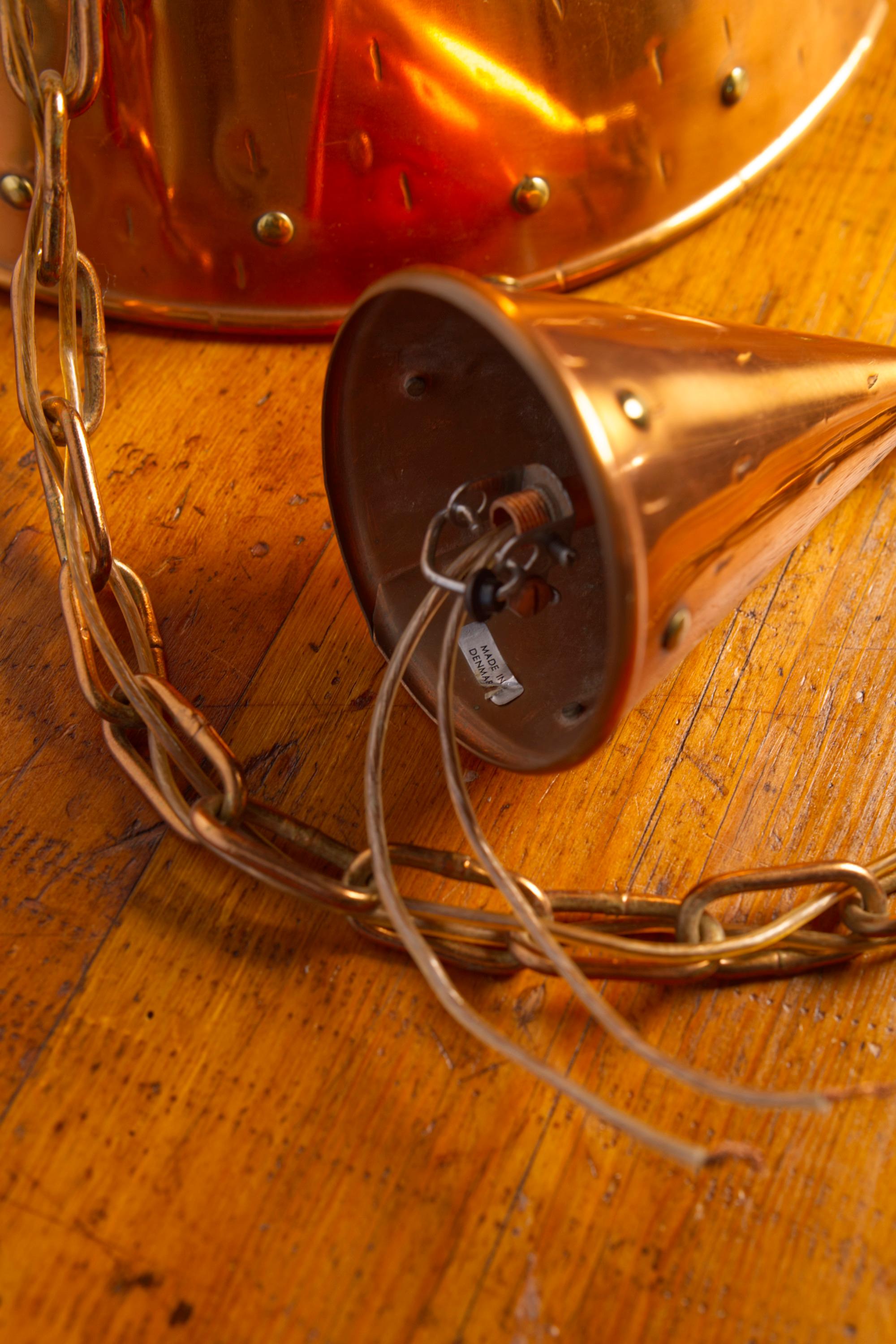 Large Copper Pendant Lamp from Th. Valentiner Copenhagen, Denmark, 1960s in vendita 7
