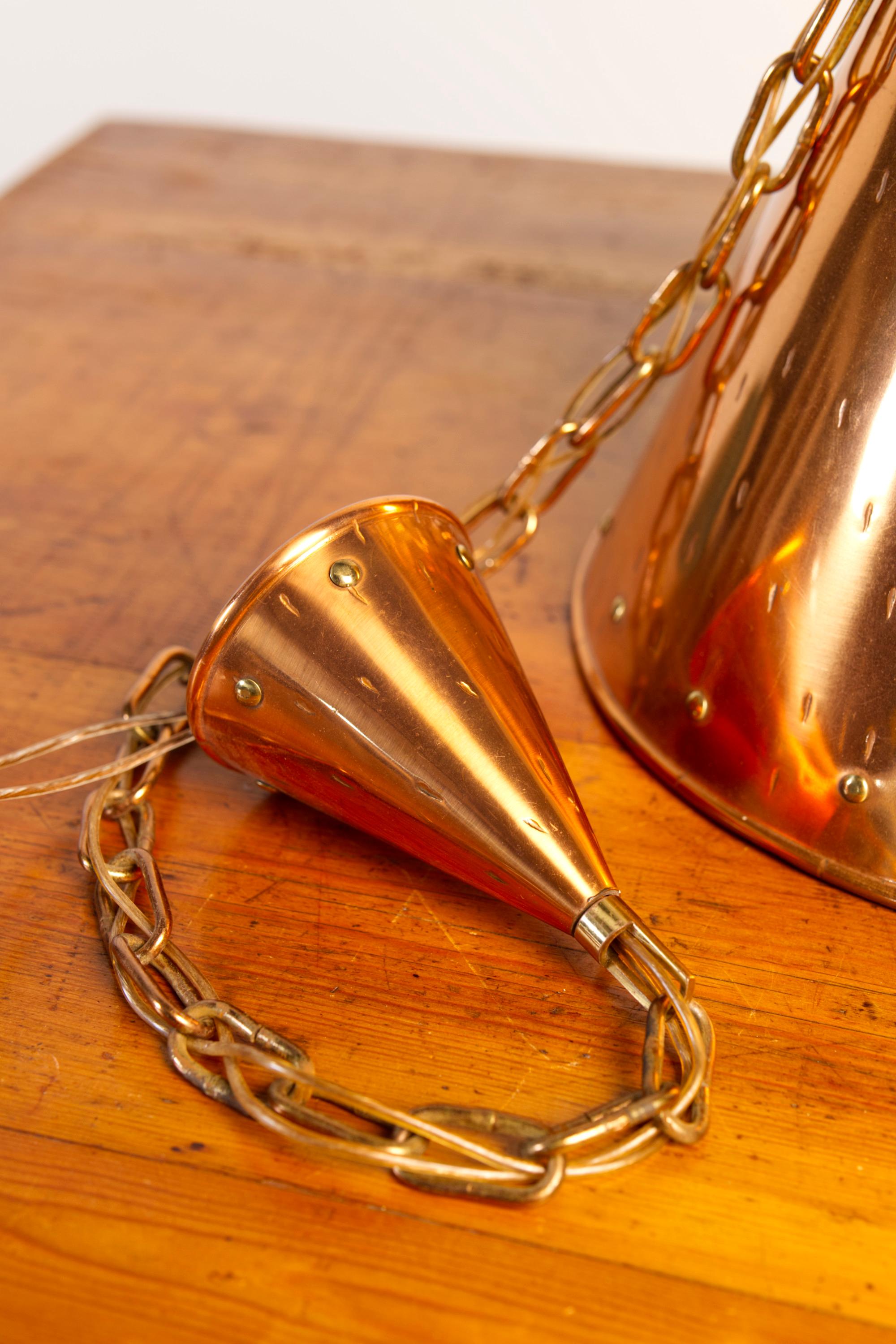 Large Copper Pendant Lamp from Th. Valentiner Copenhagen, Denmark, 1960s in vendita 9