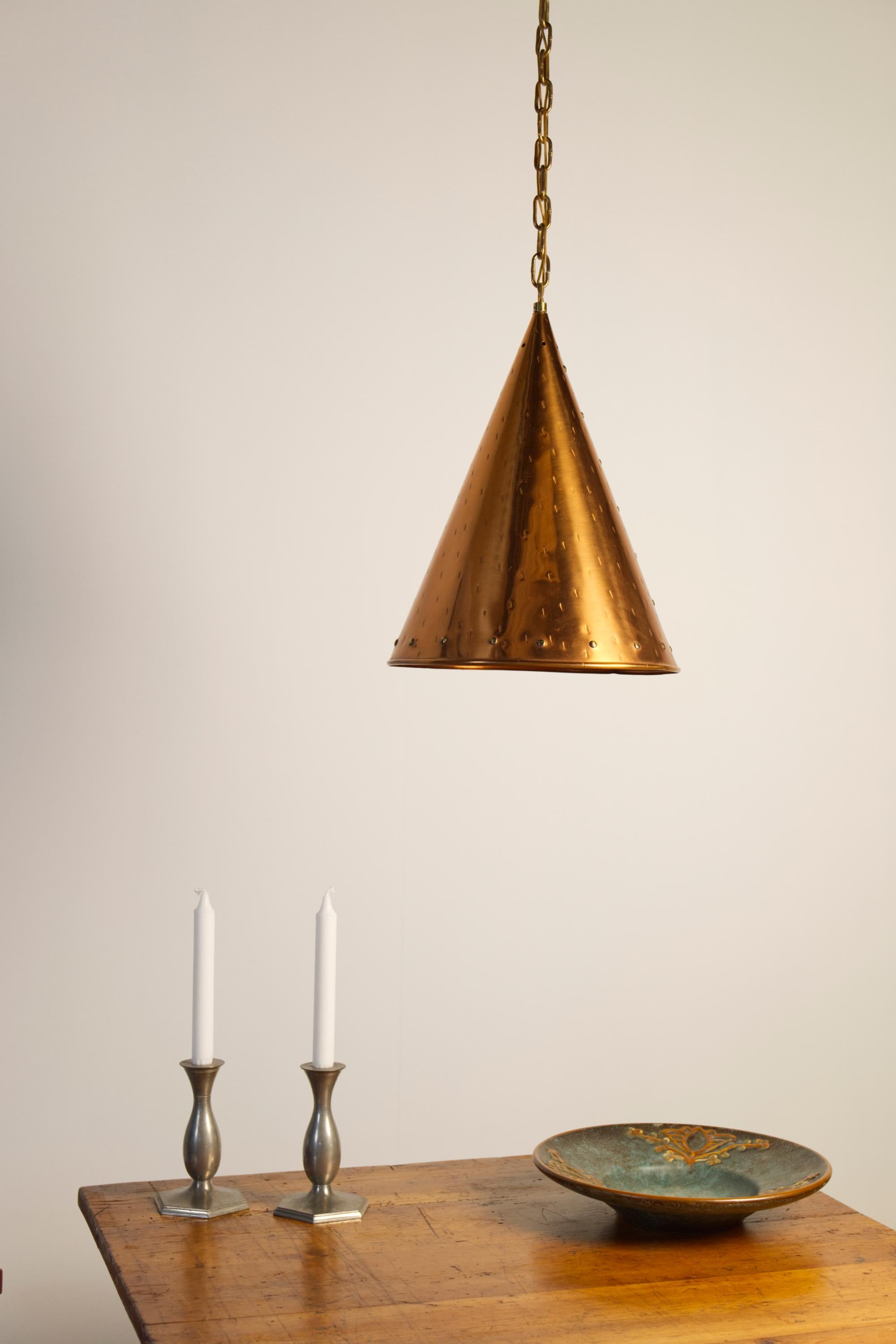 Ottone Large Copper Pendant Lamp from Th. Valentiner Copenhagen, Denmark, 1960s in vendita