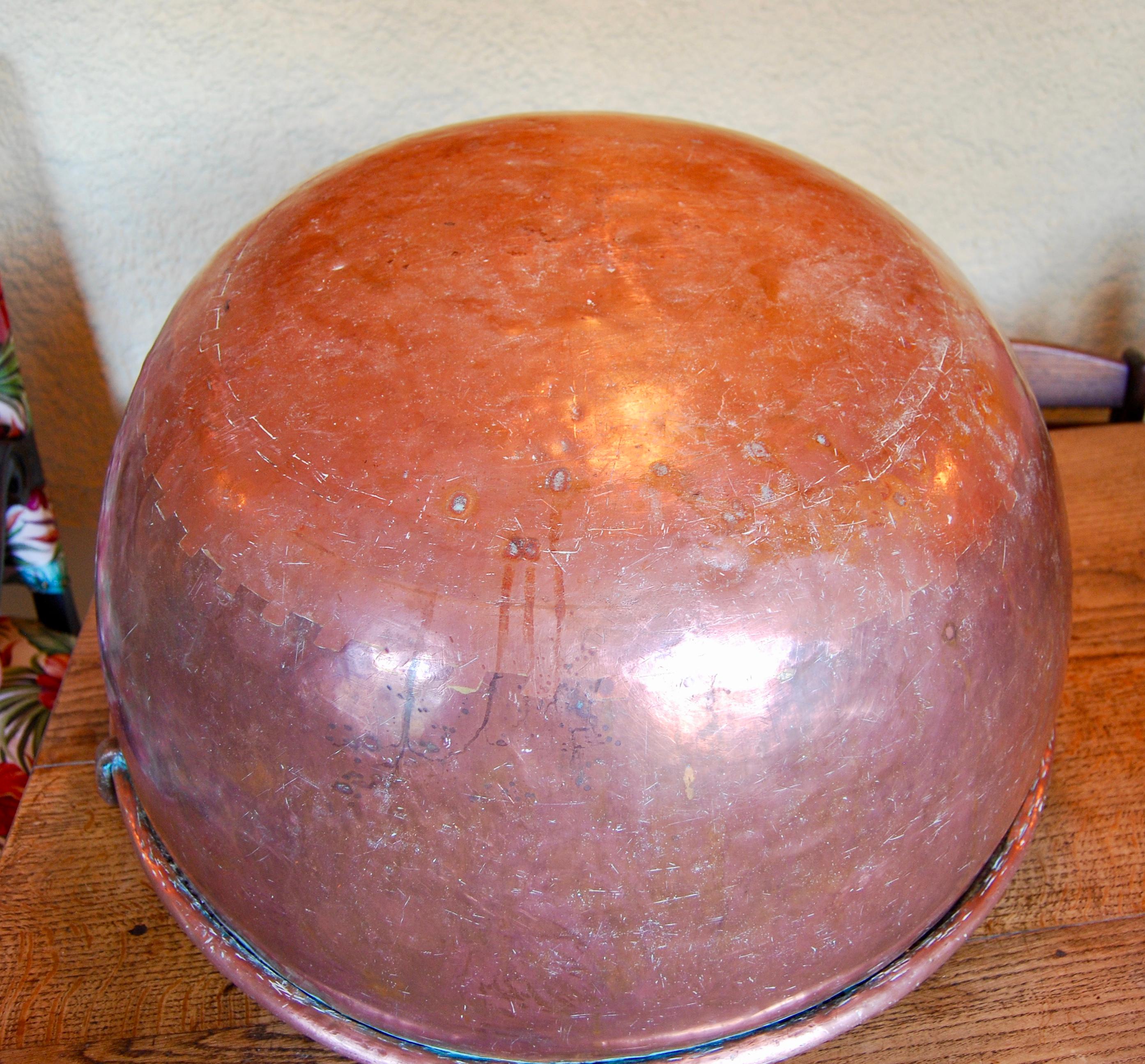 Forged Large Copper Pot with Rounded Base, 