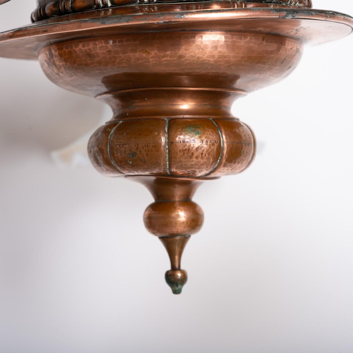 Large Copper Three Branch Chandelier With Jelly Opalescent Glass Shades By Gec For Sale 3