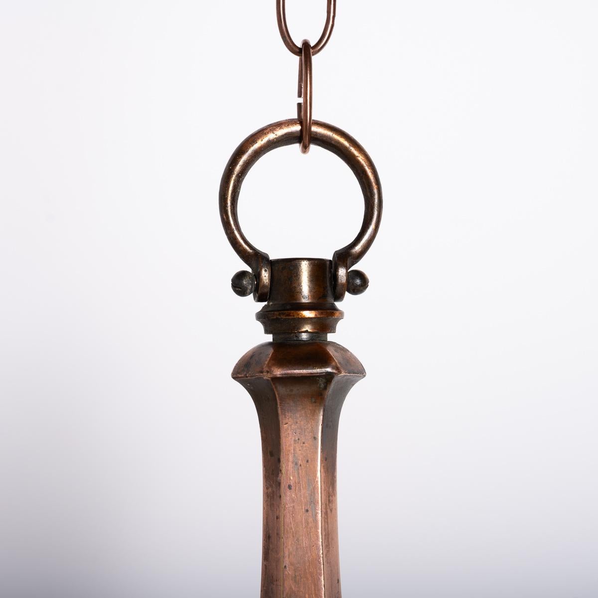 British Large Copper Three Branch Chandelier With Jelly Opalescent Glass Shades By Gec For Sale