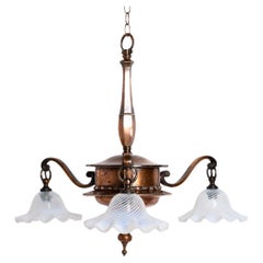 Large Copper Three Branch Chandelier With Jelly Opalescent Glass Shades By Gec