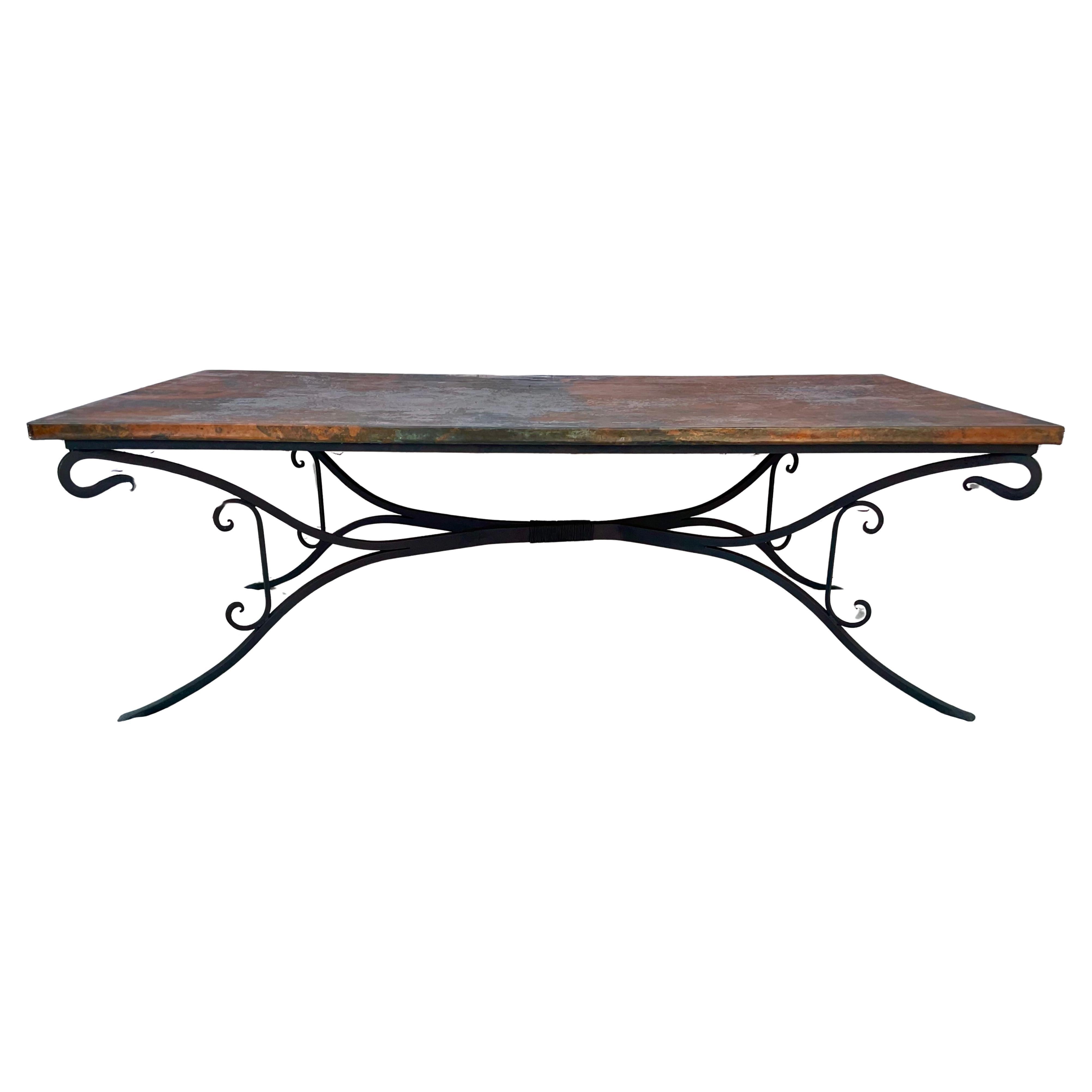 Large Copper Top Dining Table on Hand Forged Iron Base 4